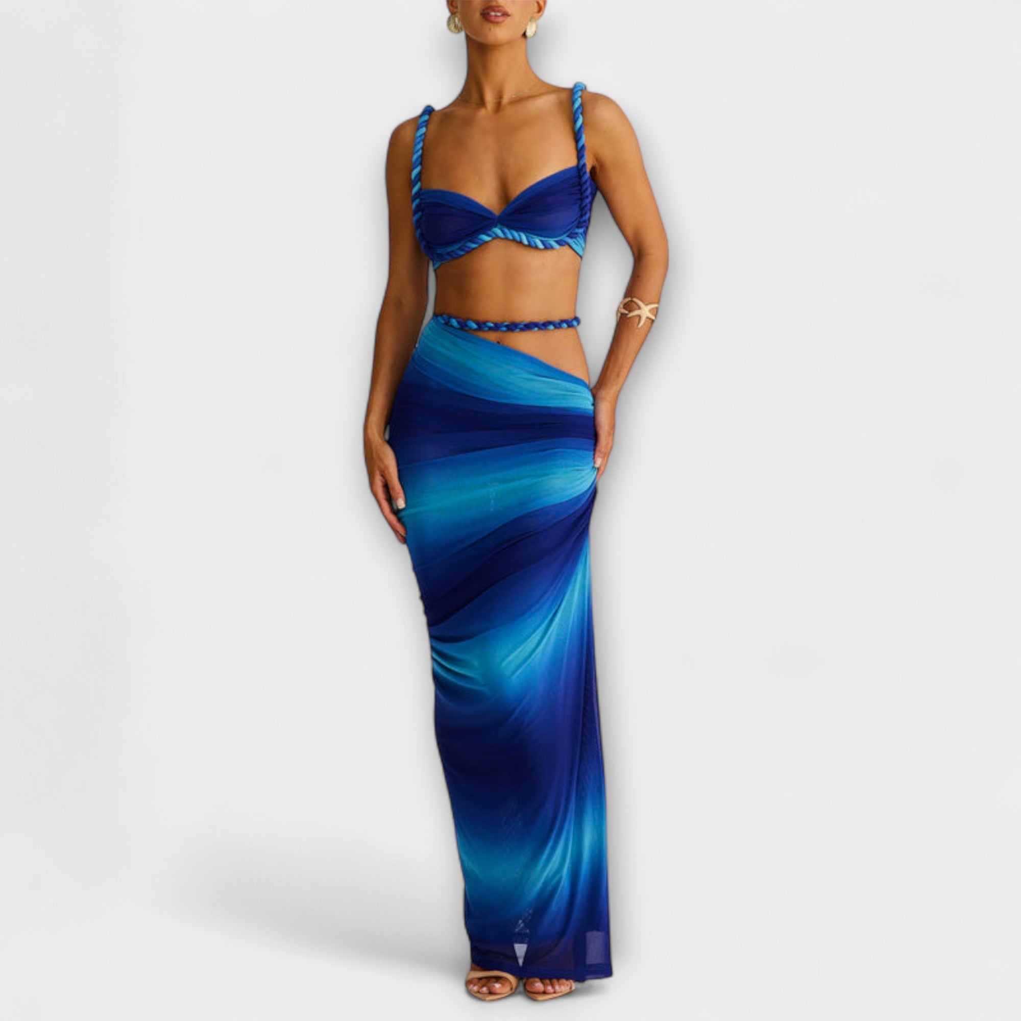 Jane - Stilfull Gradient Braid Crop Top & Overskirt Duo
