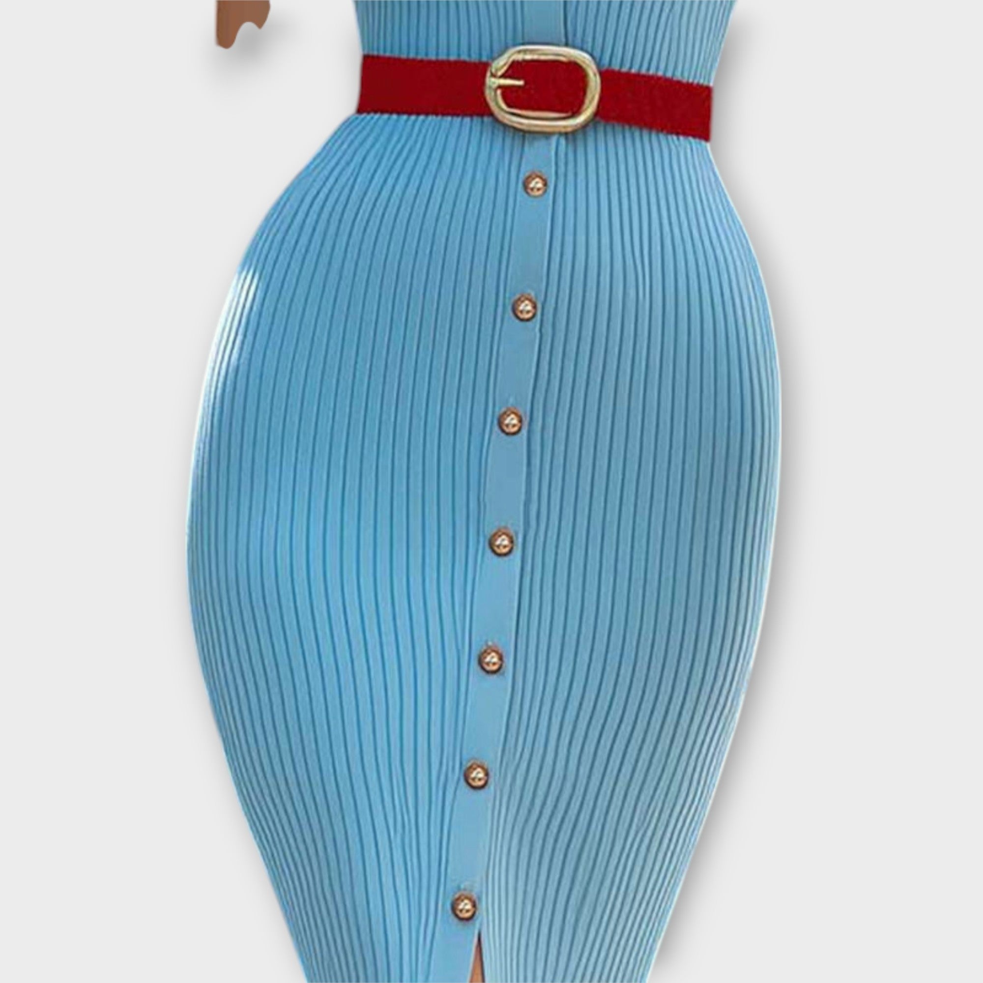 Sina - Chic Baby Blue Ribbet Strikket Blyantskjørt