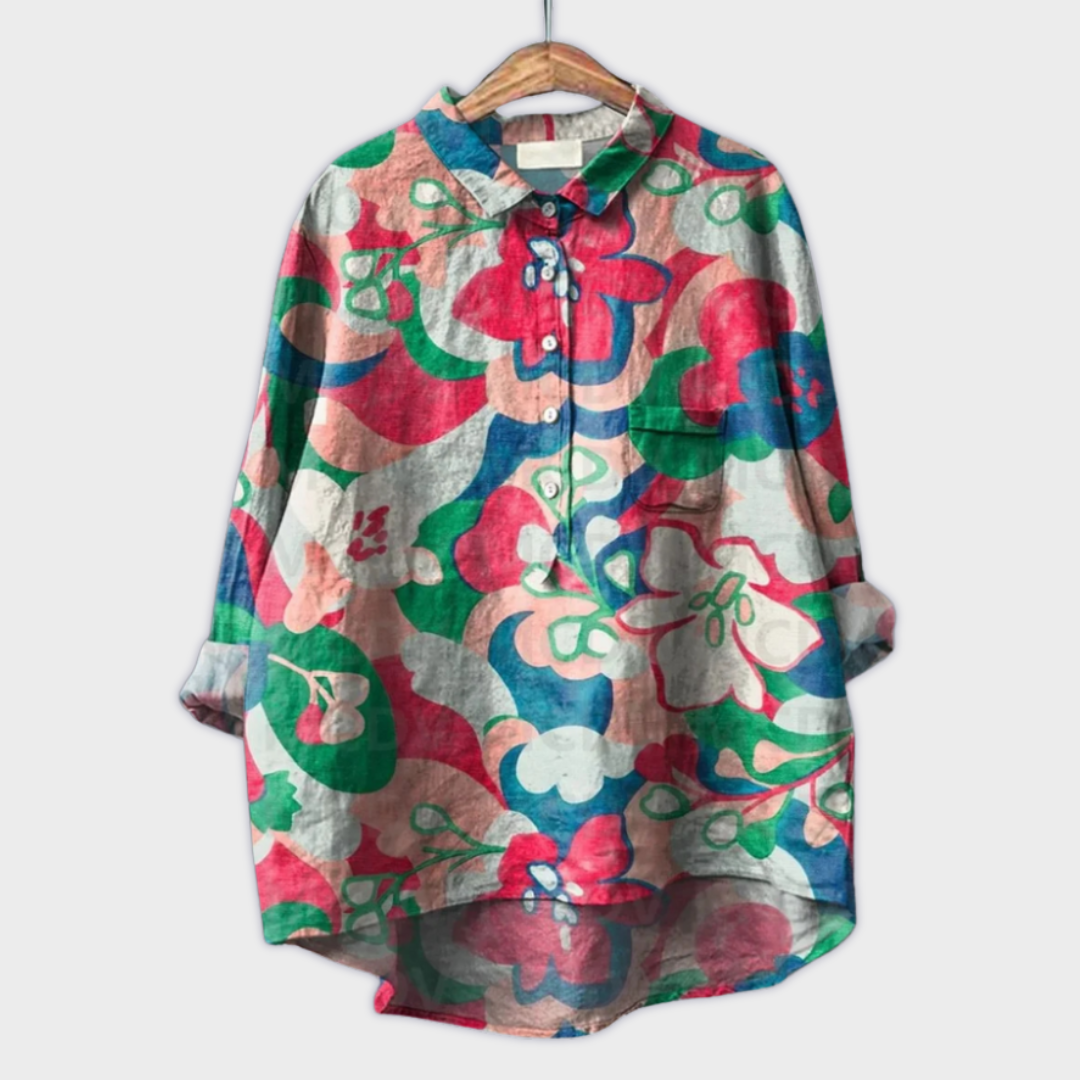 Magdalena - Håndlaget Bluse for Kvinner med Blomsterdesign
