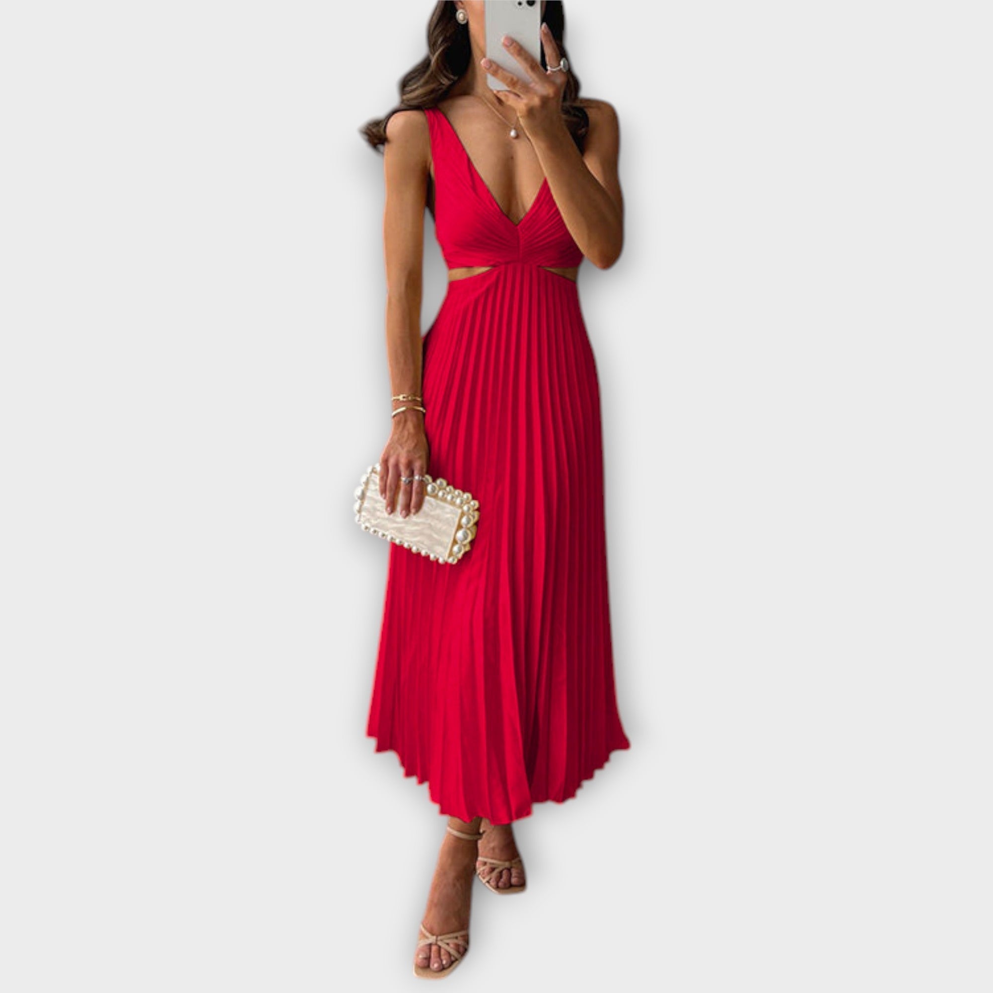 Elegant Midi Kveldsdrakt med Plisseringer