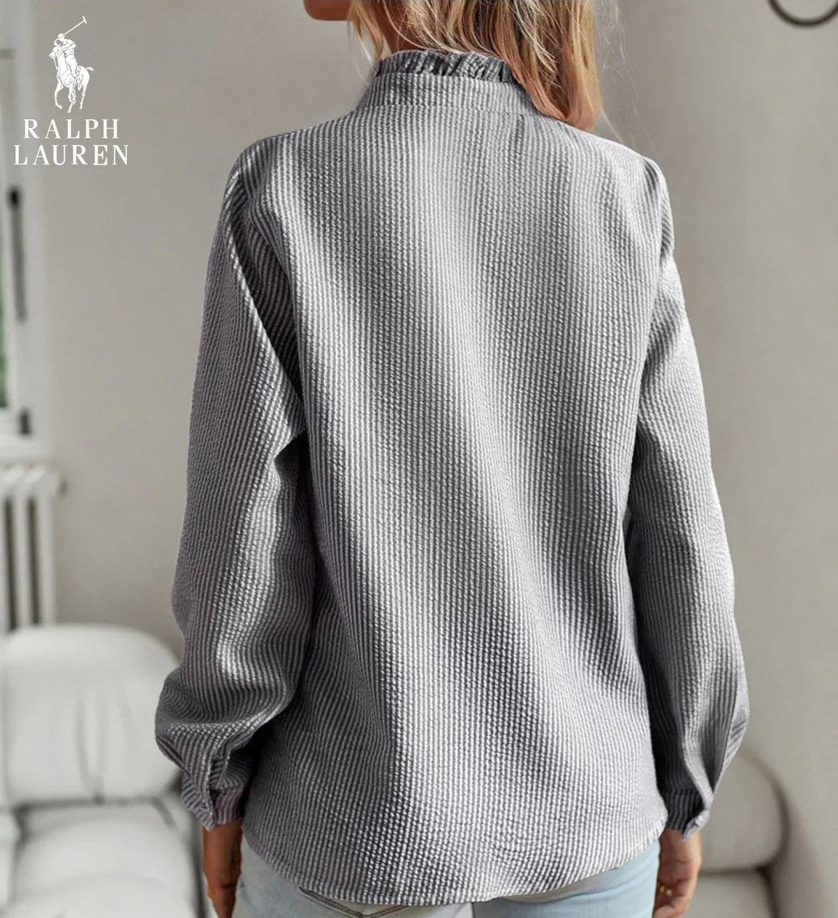 R. Ꮮаᴜгеn Ruffled Button-Up Shirt – Myk Teksturert Passform