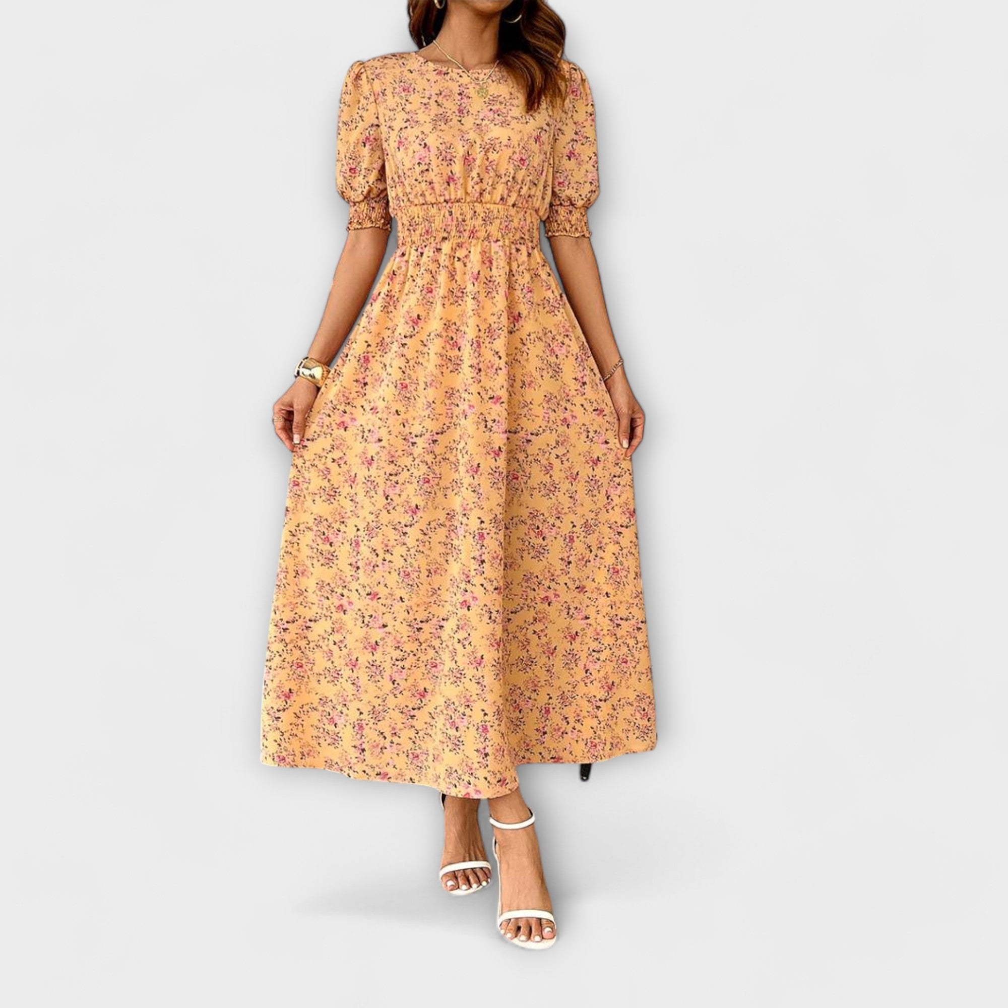 Amelia - Kjole med Rund Utringning og Blomsterdesign