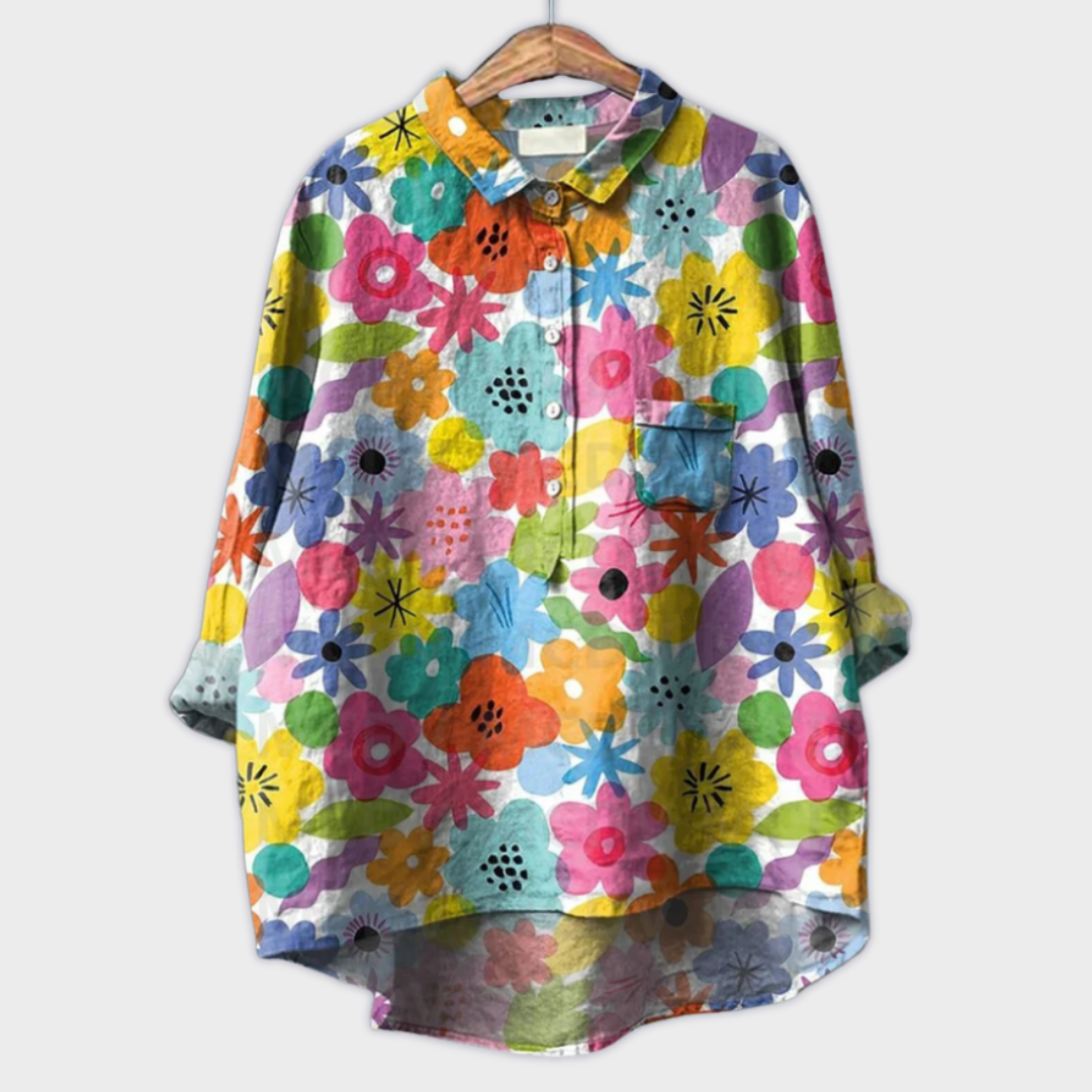 Magdalena - Håndlaget Bluse for Kvinner med Blomsterdesign