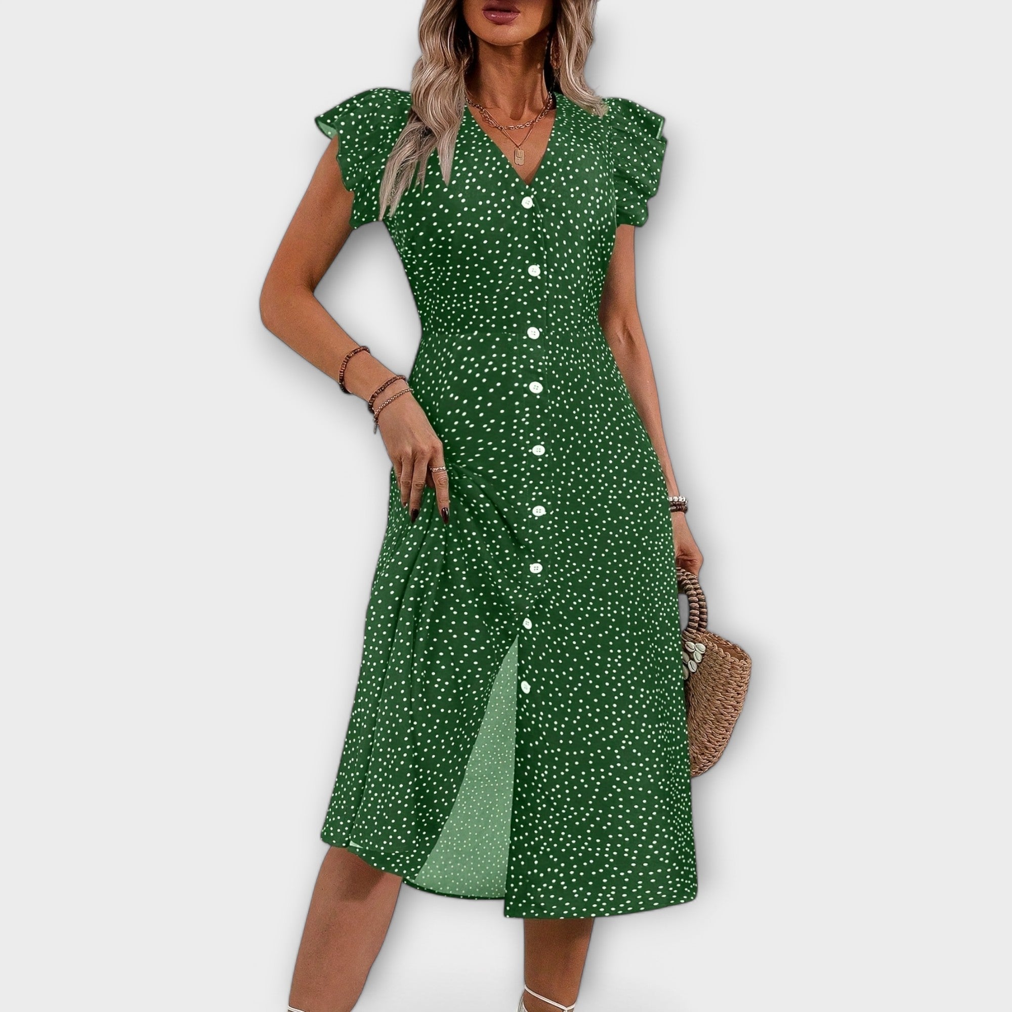 Chic Prikkete Midi Kjole