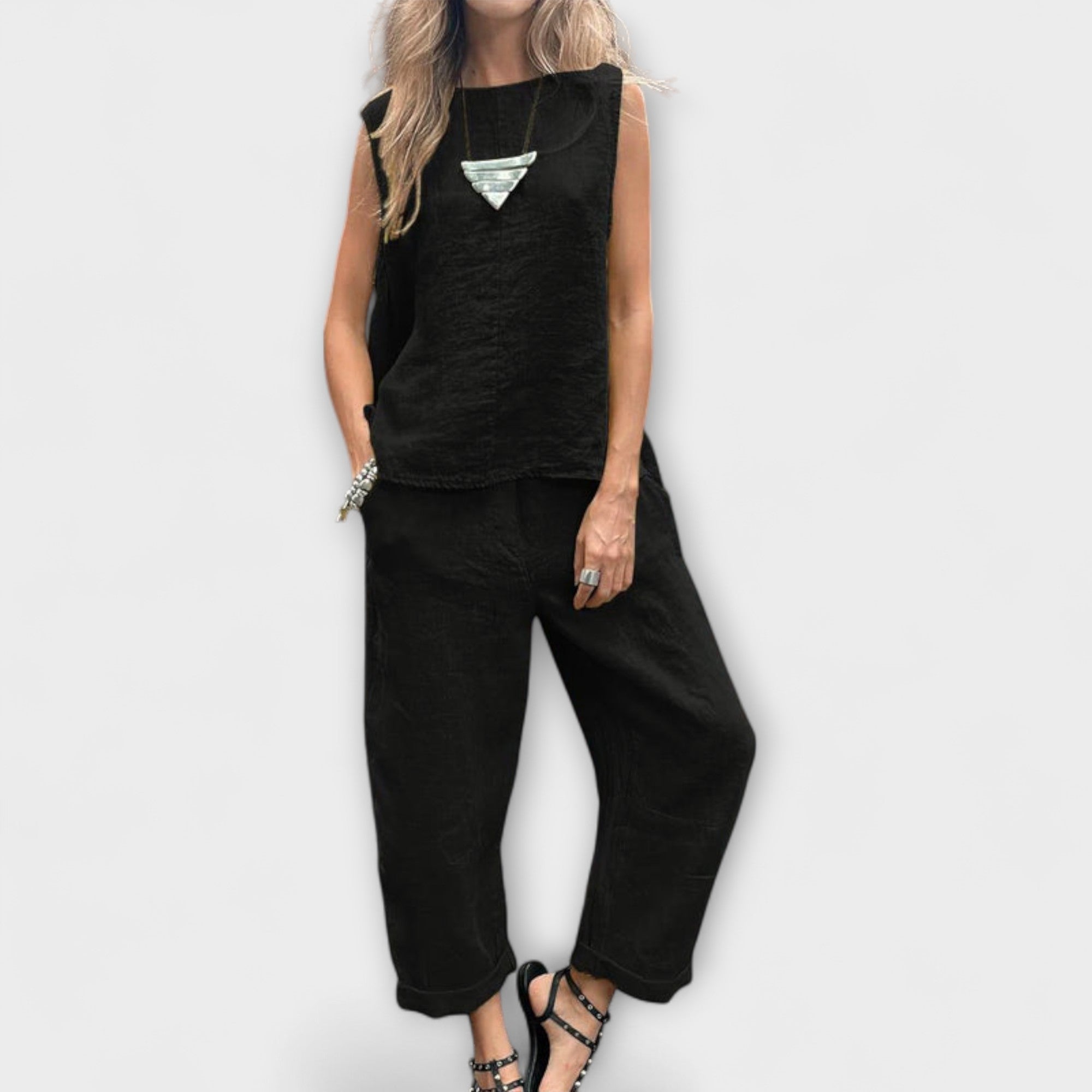 Jennifer - Avslappet Bomull-Lin Outfit