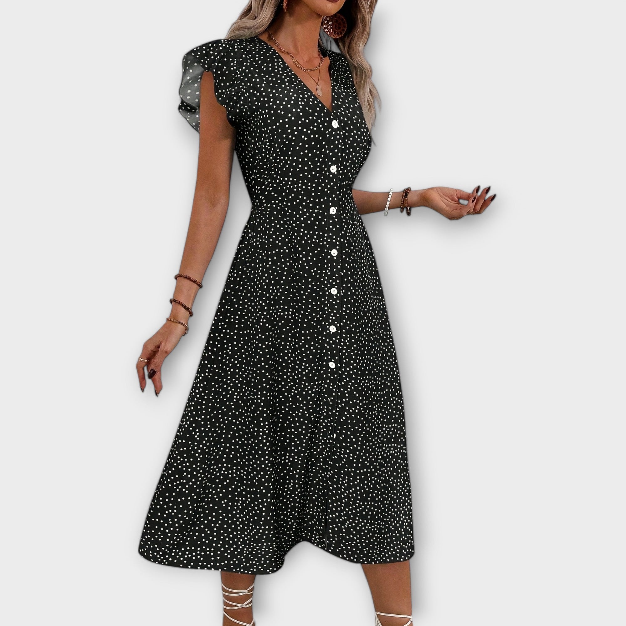 Chic Prikkete Midi Kjole
