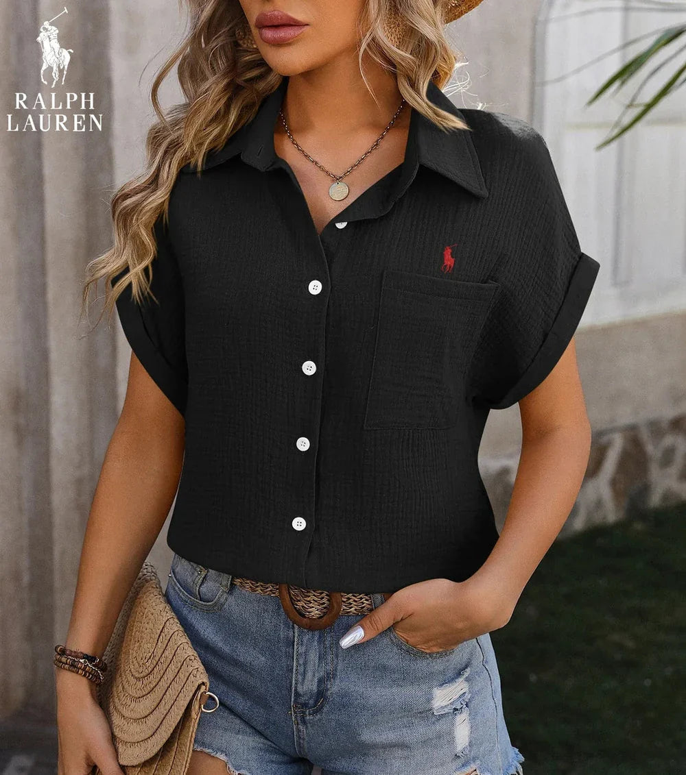 R. Ꮮаᴜгеn Kortermet Pocket Skjorte – Lett Passform