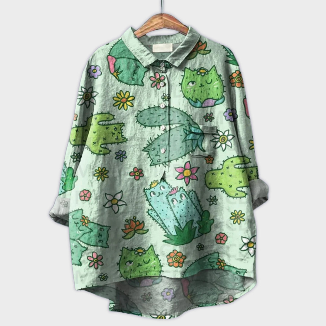 Magdalena - Håndlaget Bluse for Kvinner med Blomsterdesign