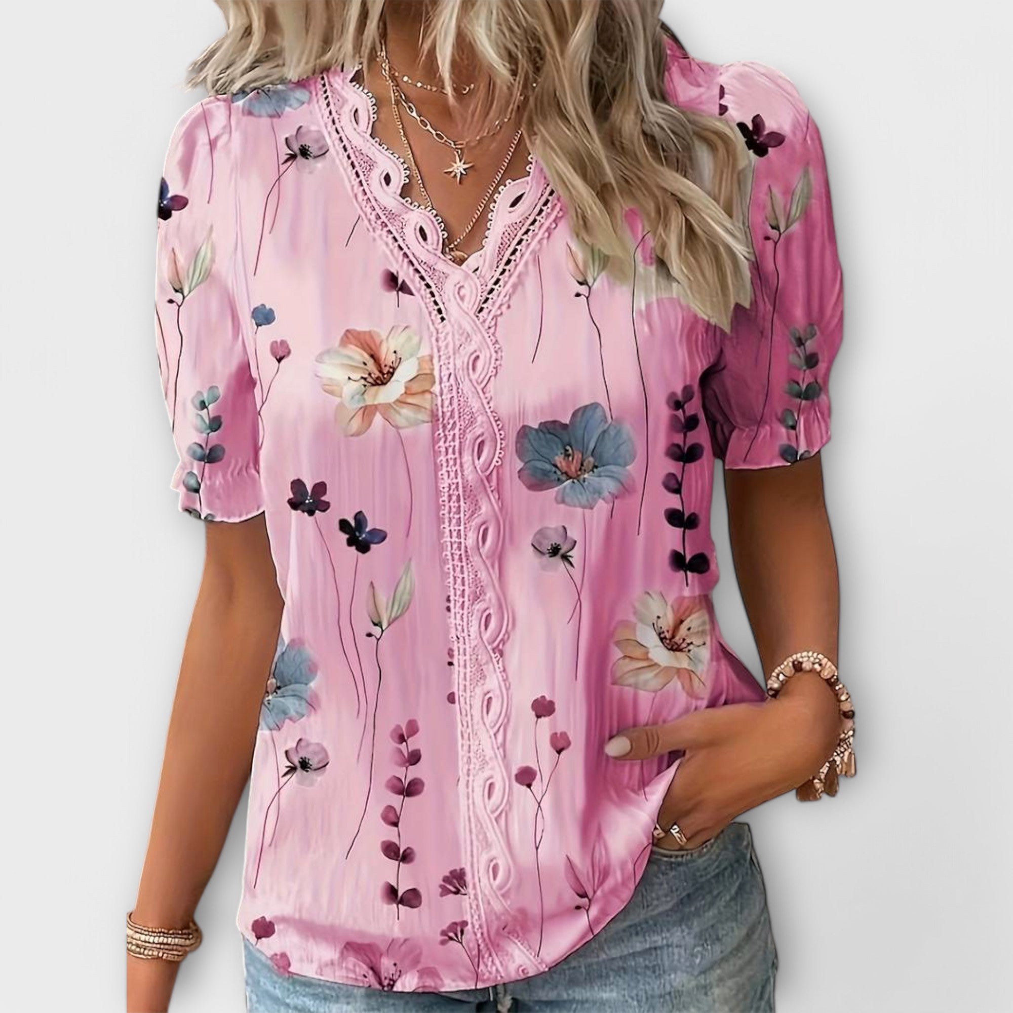 Emily - Motemessig Bluse med V-Hals