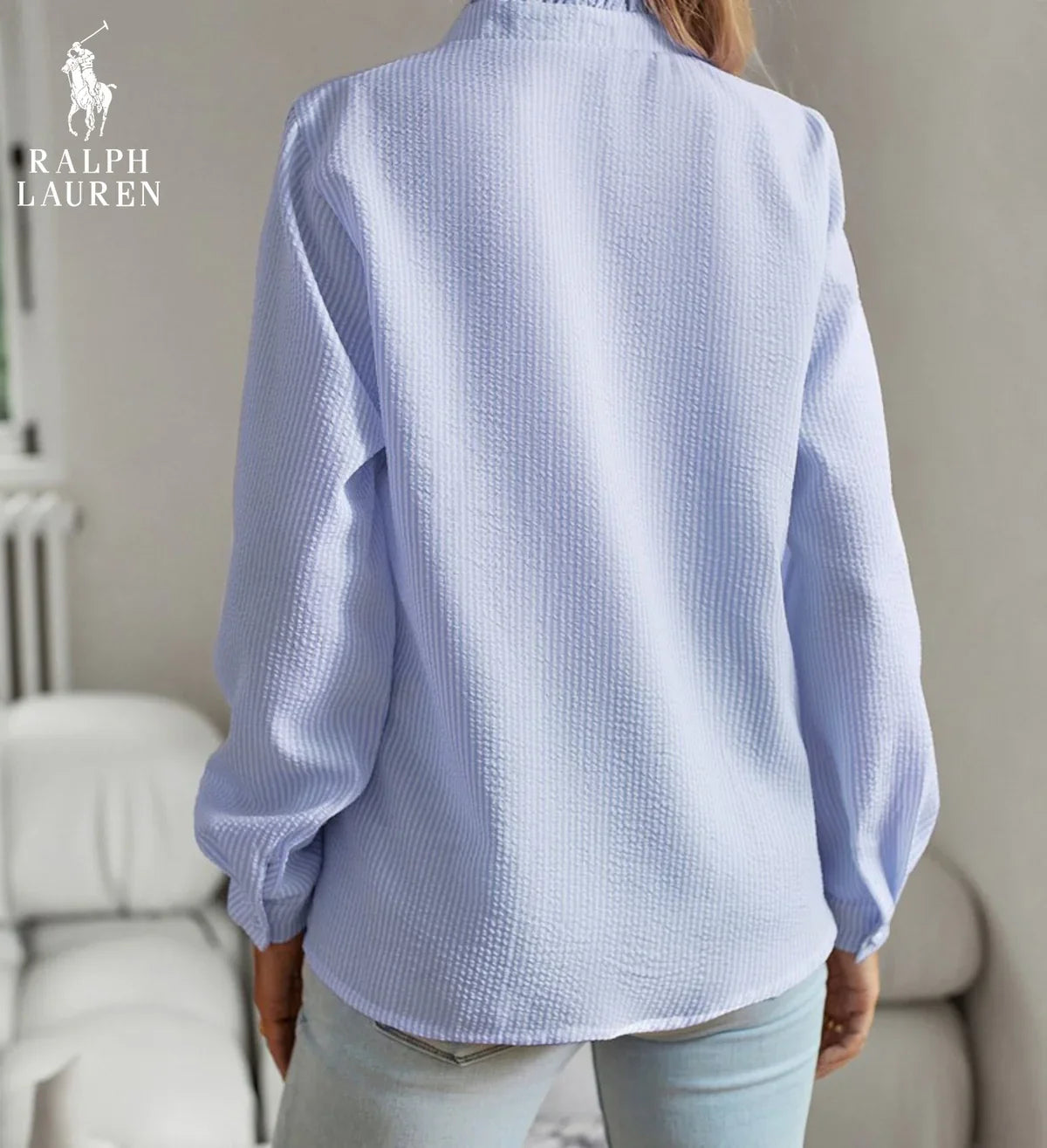 R. Ꮮаᴜгеn Ruffled Button-Up Shirt – Myk Teksturert Passform