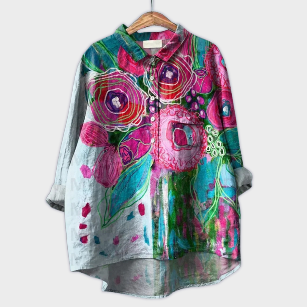 Magdalena - Håndlaget Bluse for Kvinner med Blomsterdesign