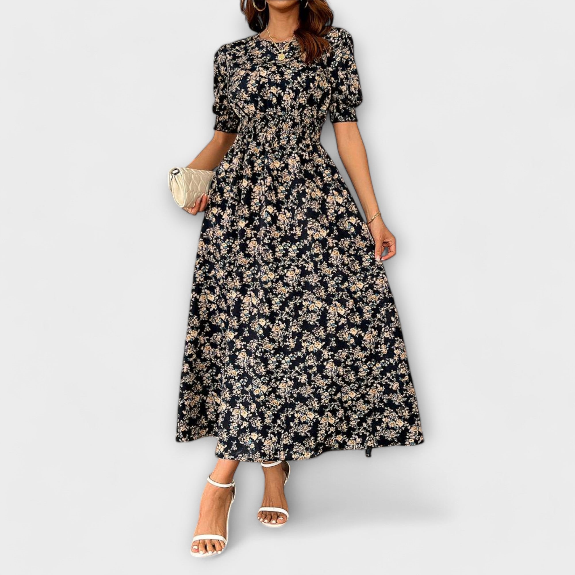 Amelia - Kjole med Rund Utringning og Blomsterdesign