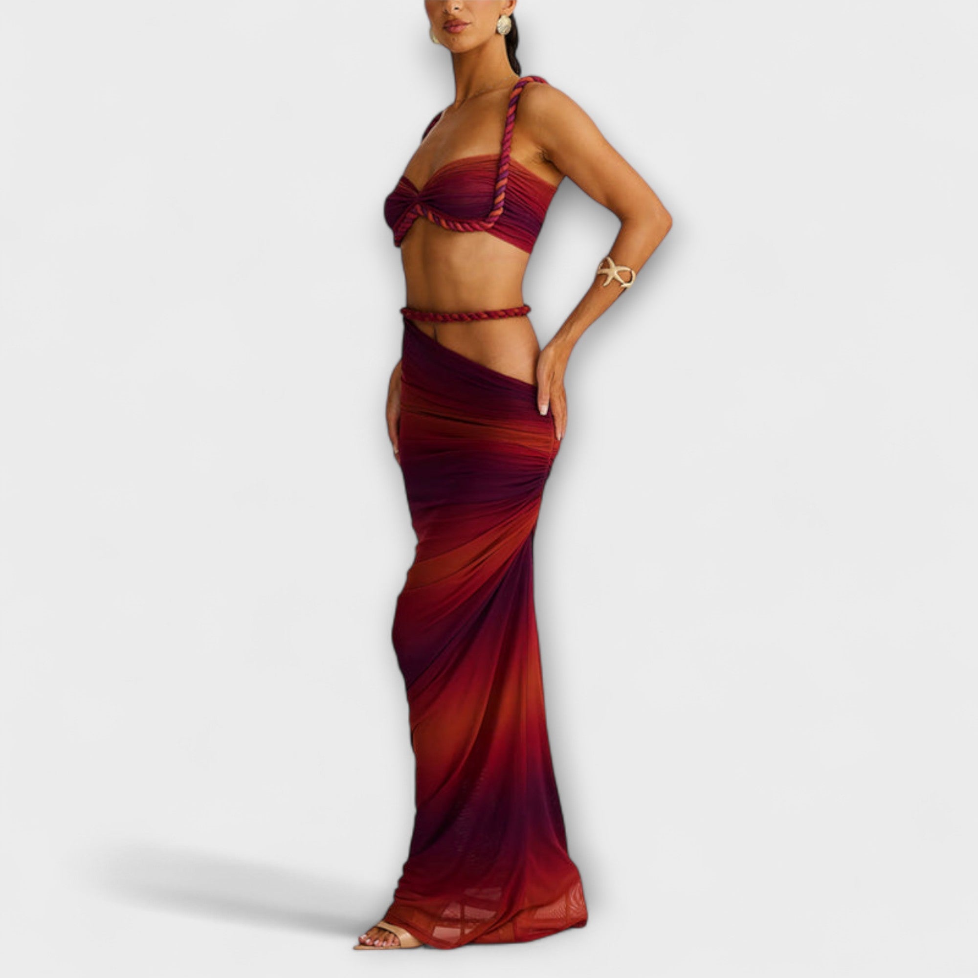 Jane - Stilfull Gradient Braid Crop Top & Overskirt Duo