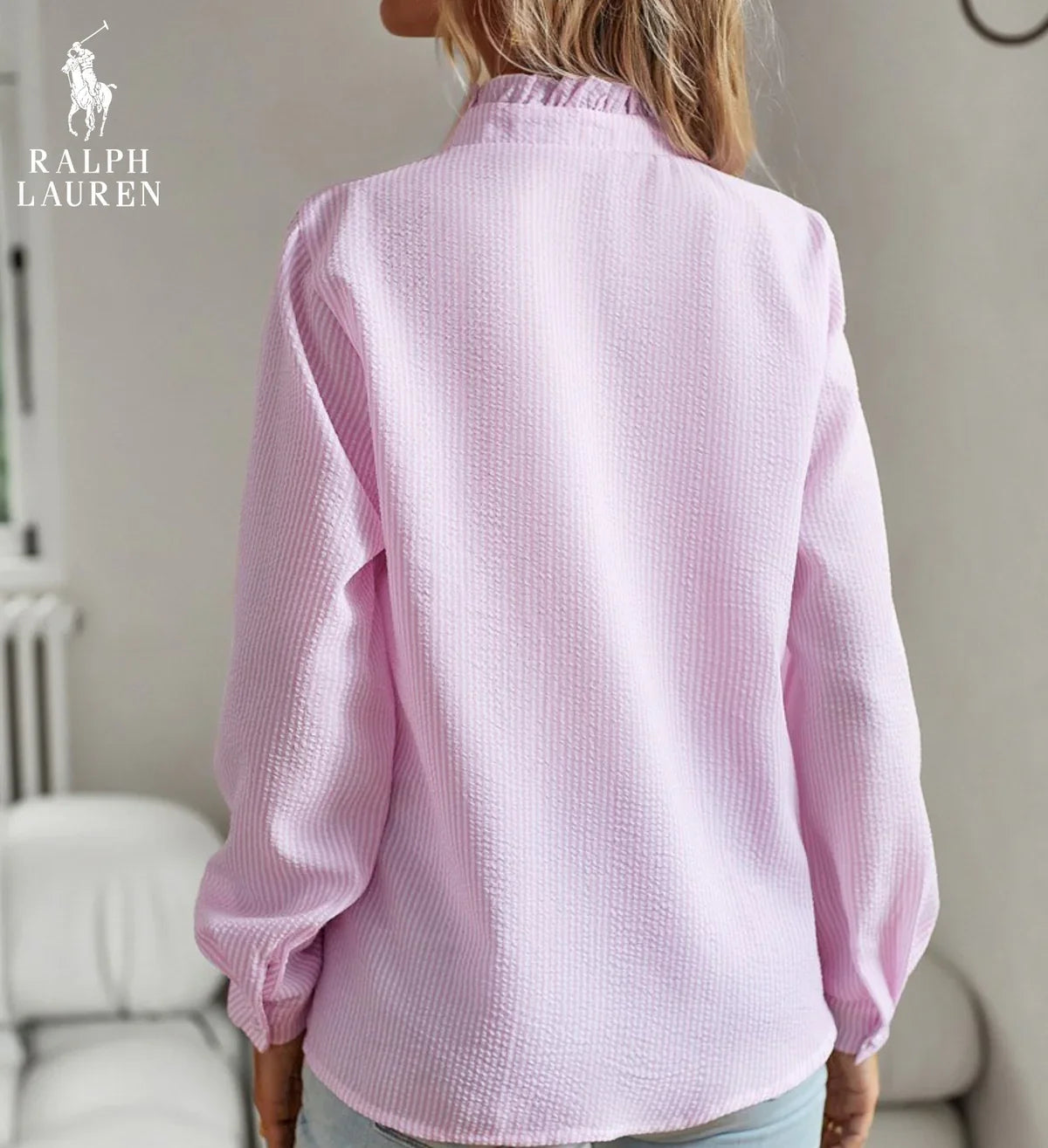R. Ꮮаᴜгеn Ruffled Button-Up Shirt – Myk Teksturert Passform