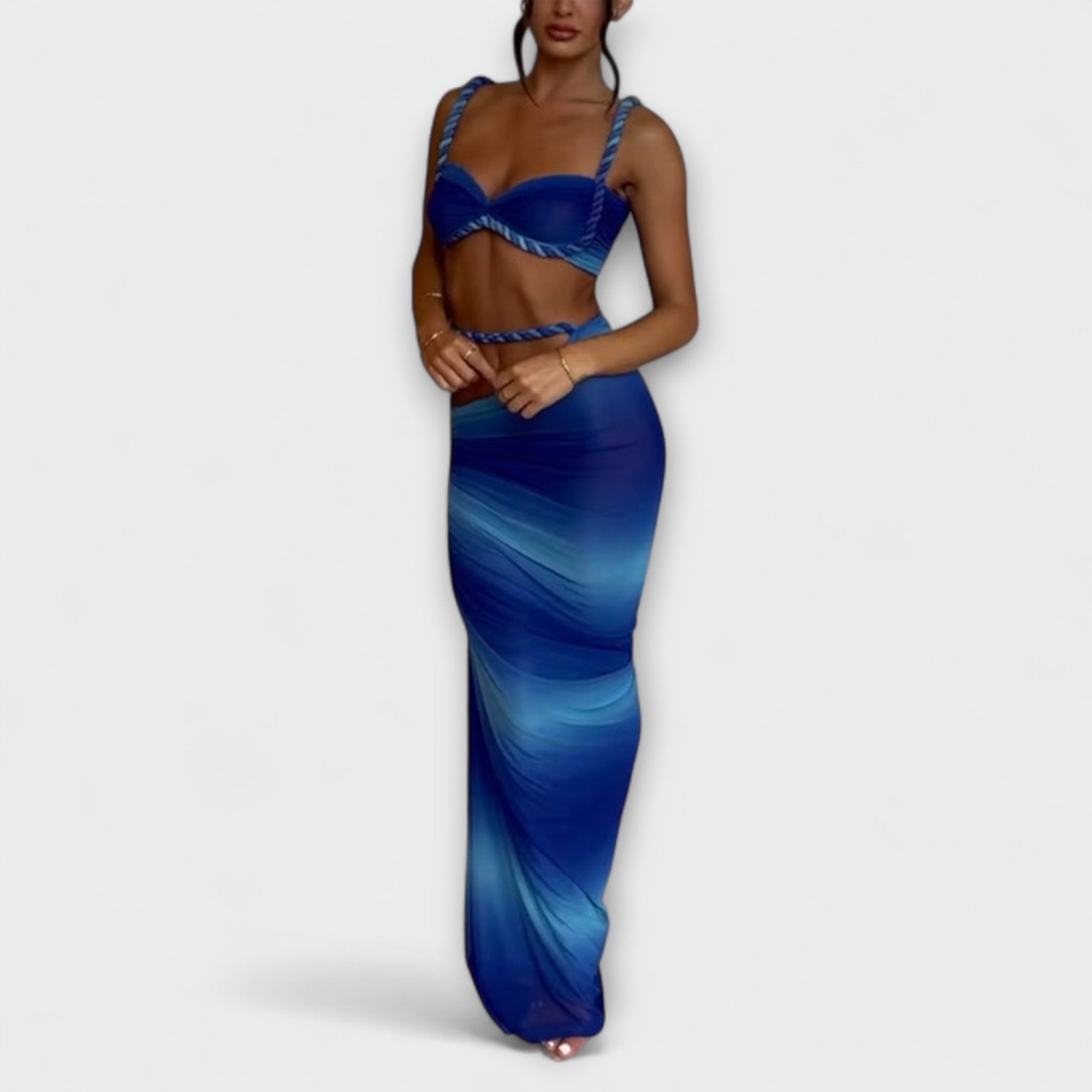 Jane - Stilfull Gradient Braid Crop Top & Overskirt Duo