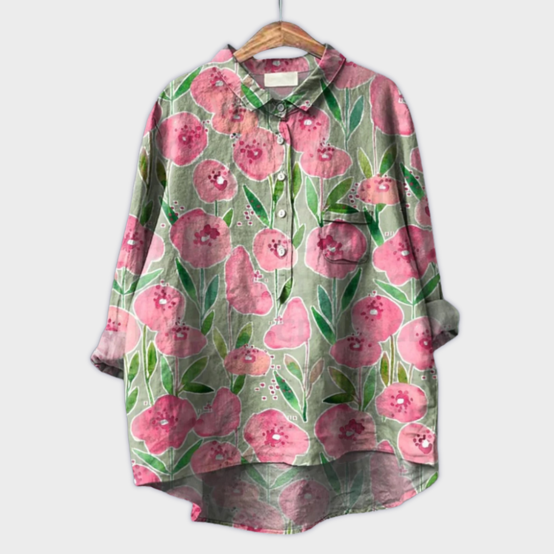 Magdalena - Håndlaget Bluse for Kvinner med Blomsterdesign