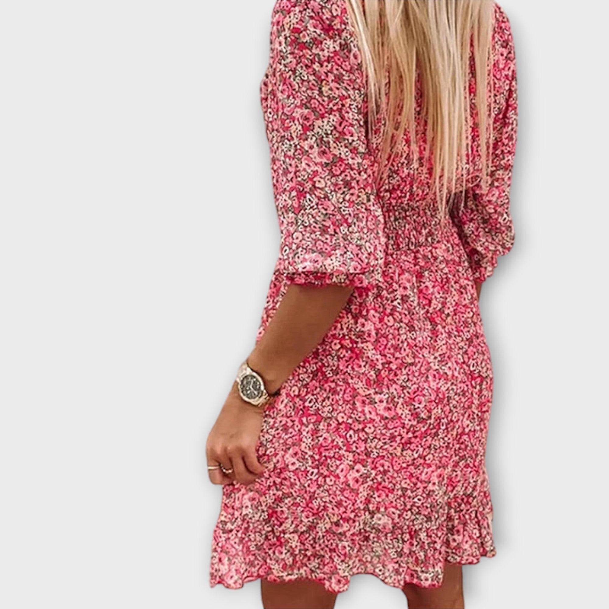 Blomstrete Puff Sleeve Kjole for Kvinner