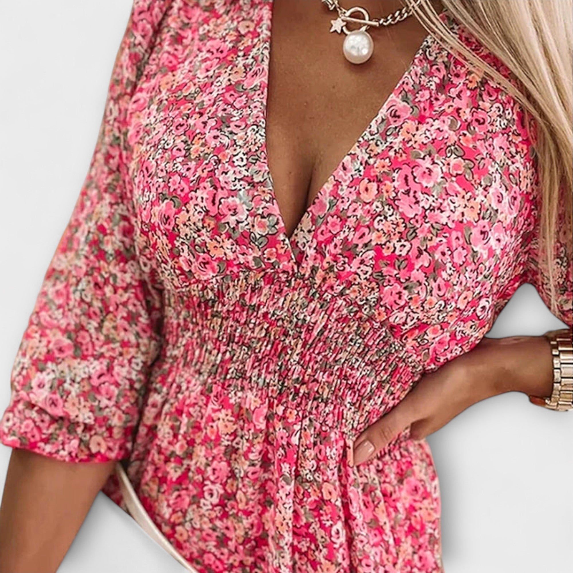 Blomstrete Puff Sleeve Kjole for Kvinner
