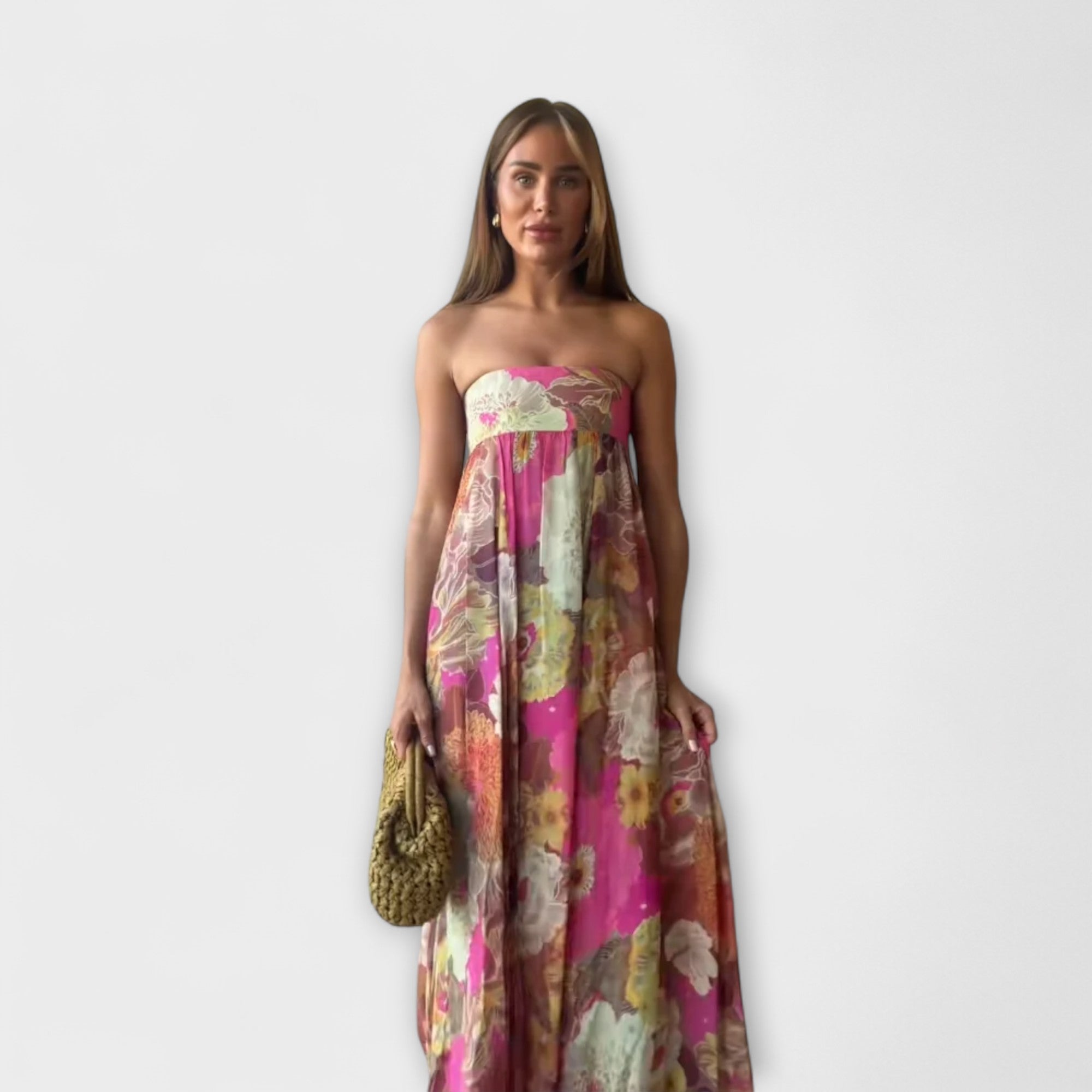 Chic Retro Uten Stropper Plisserte Maxi Kjole