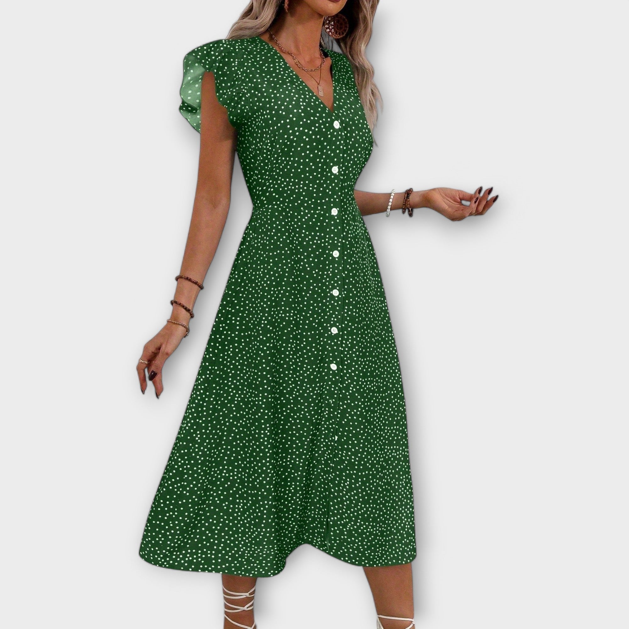 Chic Prikkete Midi Kjole