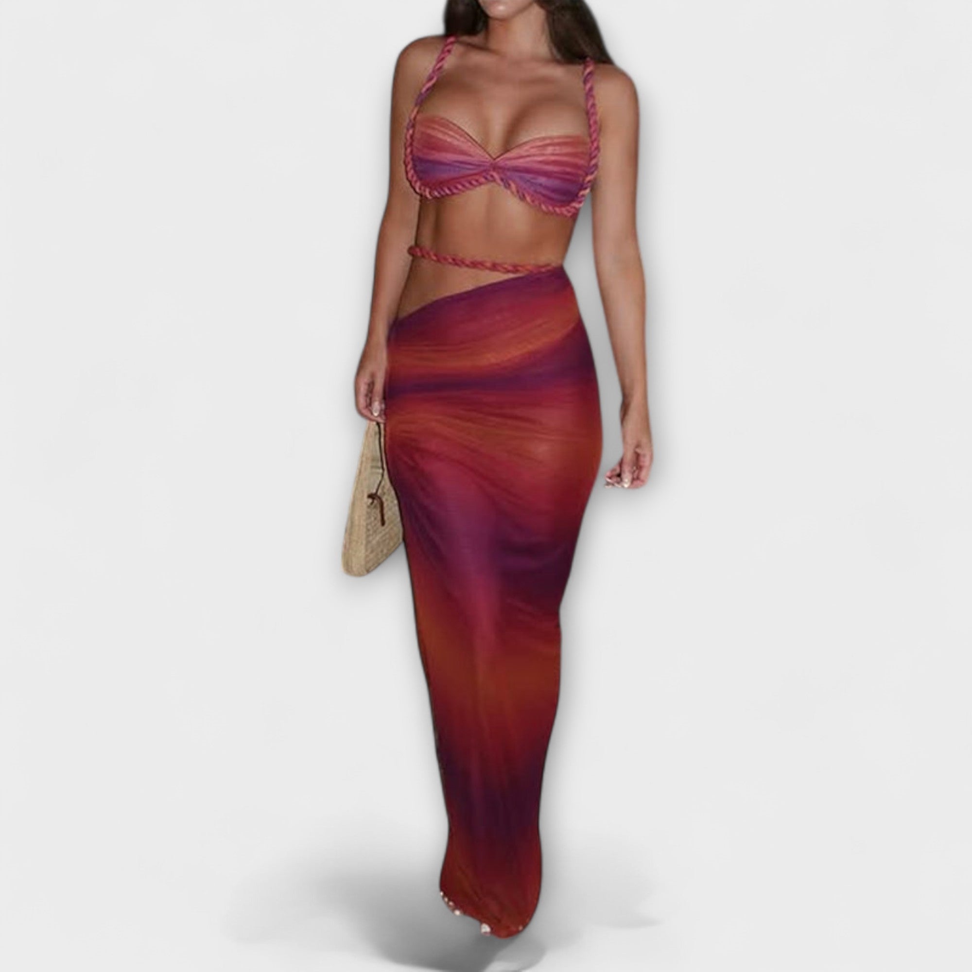 Jane - Stilfull Gradient Braid Crop Top & Overskirt Duo