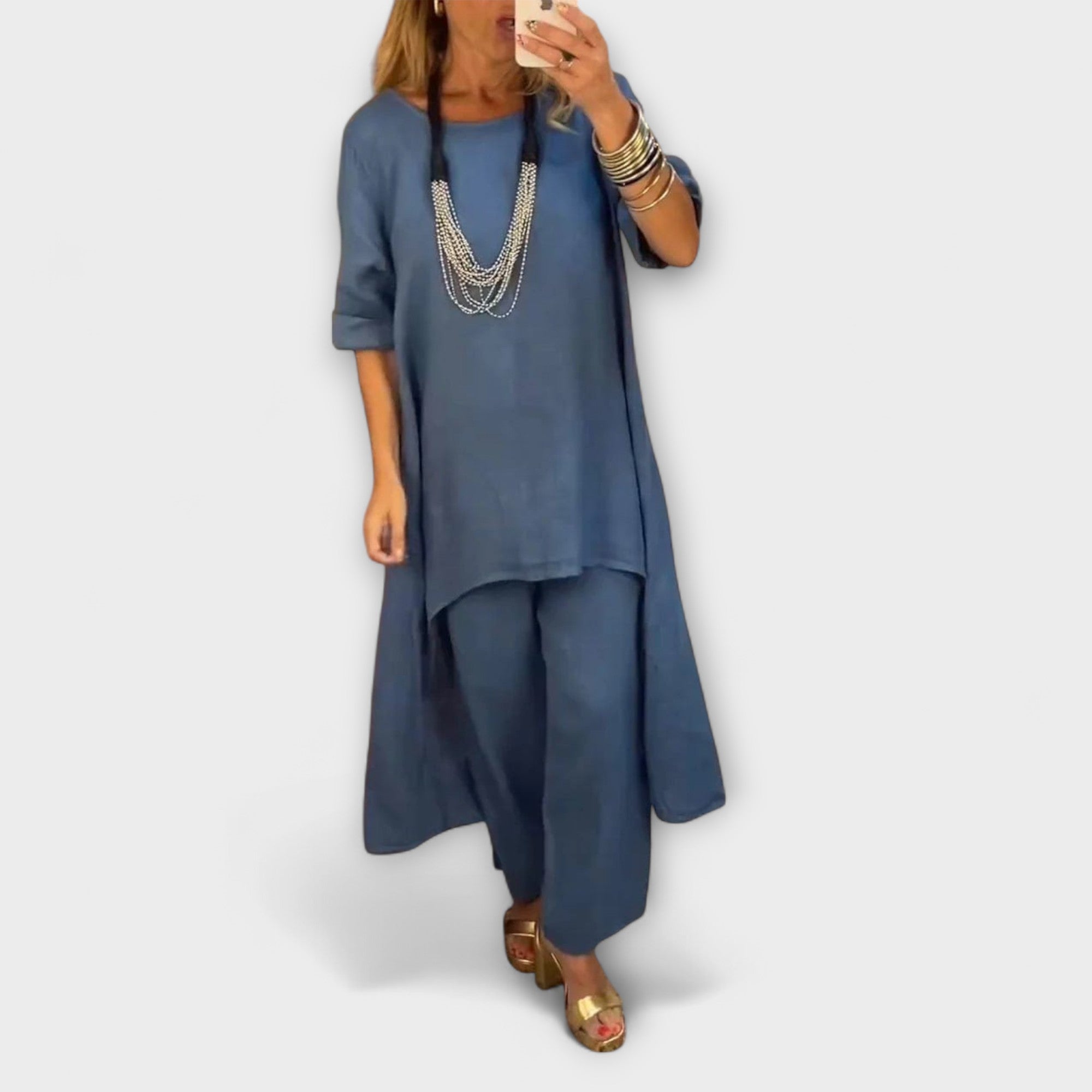 Tabea - Lin Dress med Rund Utringning