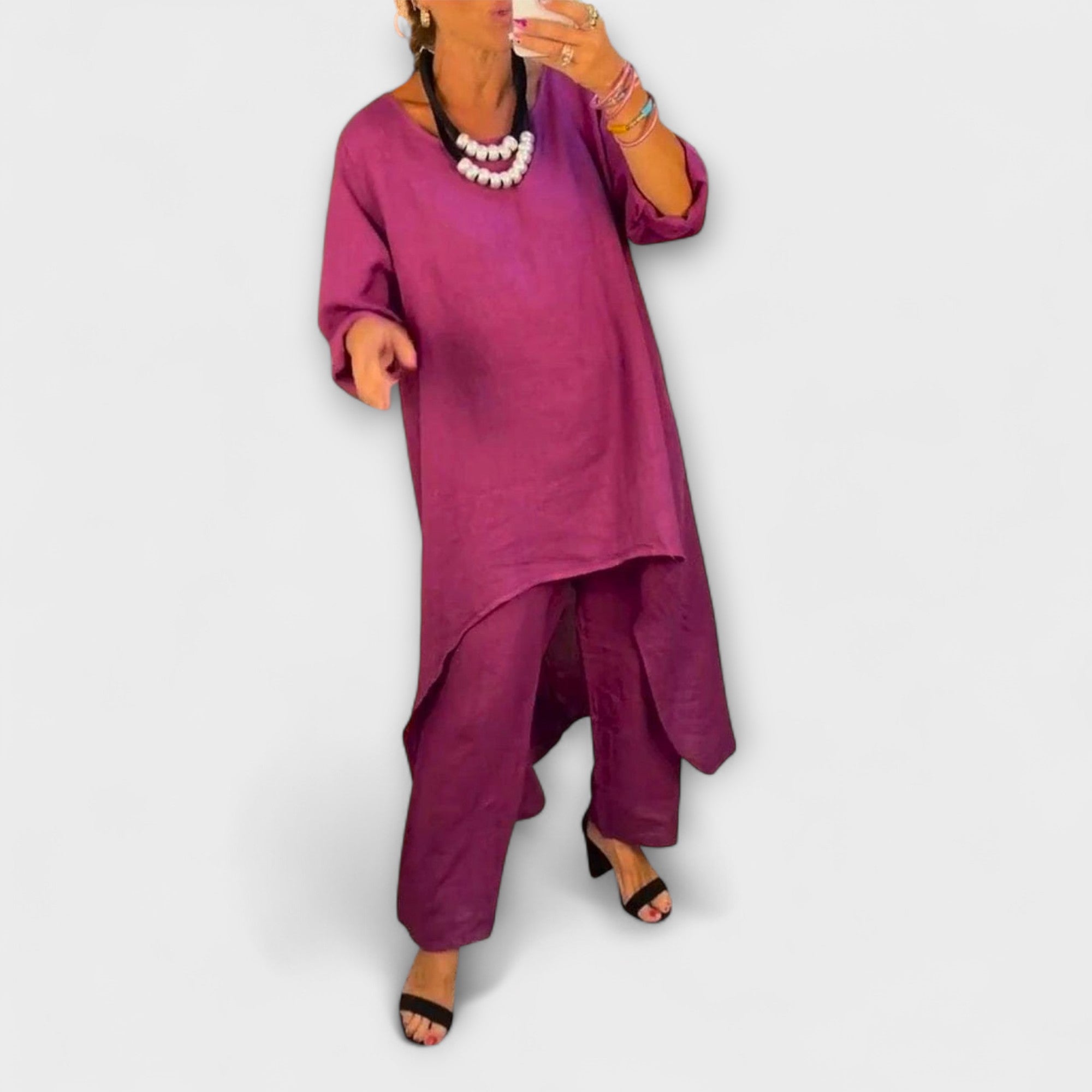 Tabea - Lin Dress med Rund Utringning