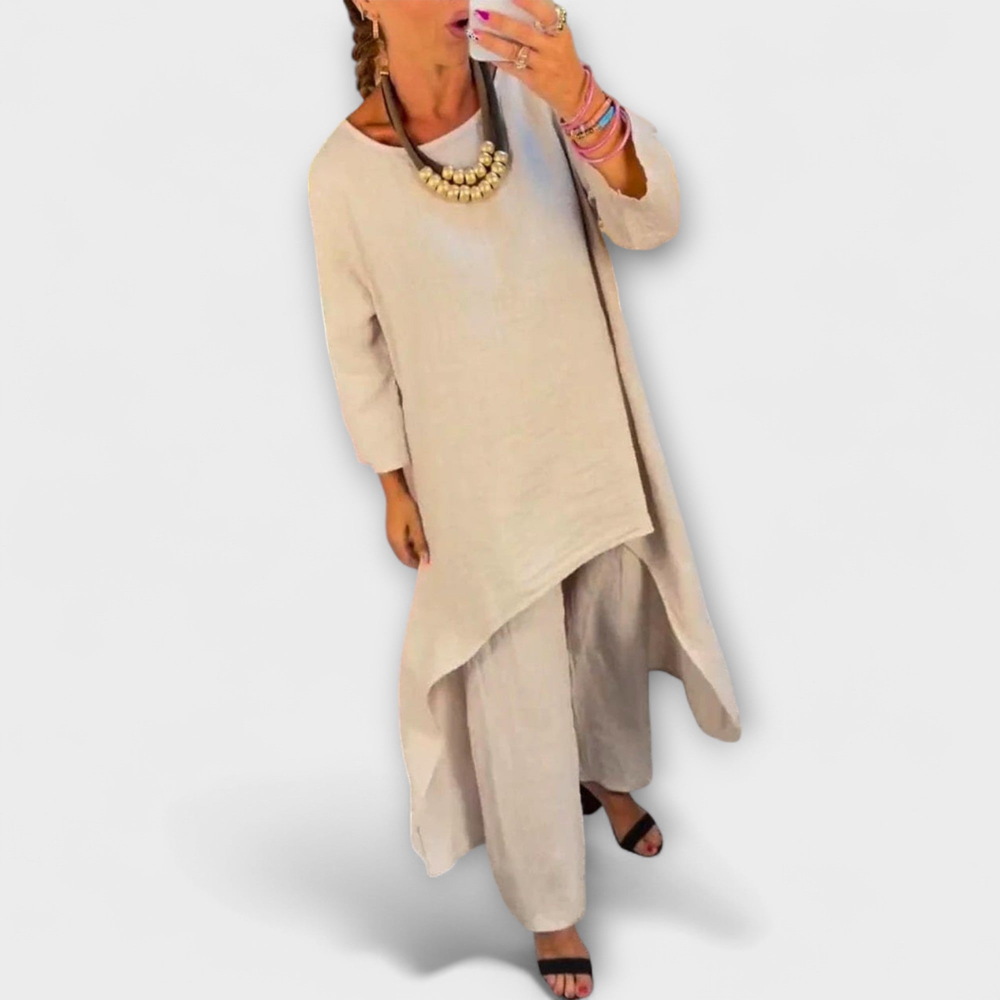 Tabea - Lin Dress med Rund Utringning