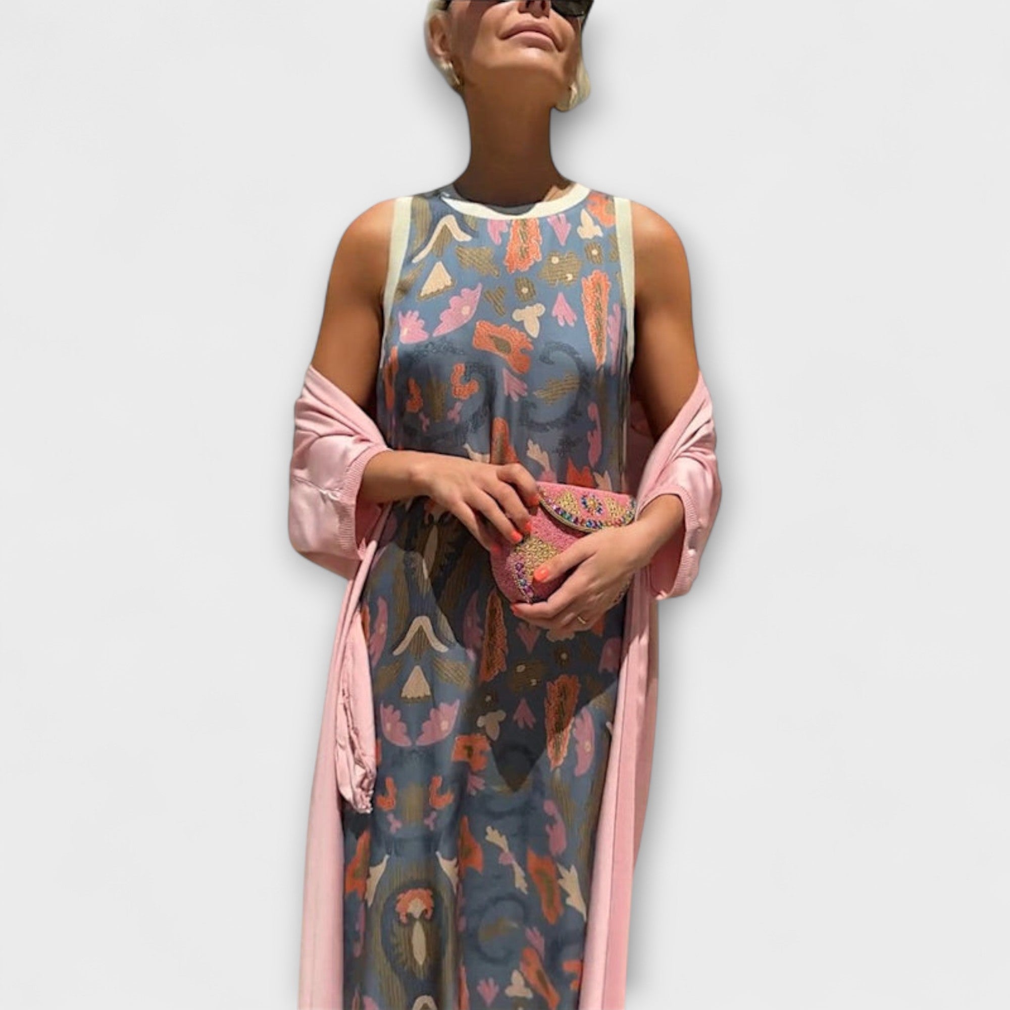 Elveria – Maxi Kjole med Matchende Cardigan