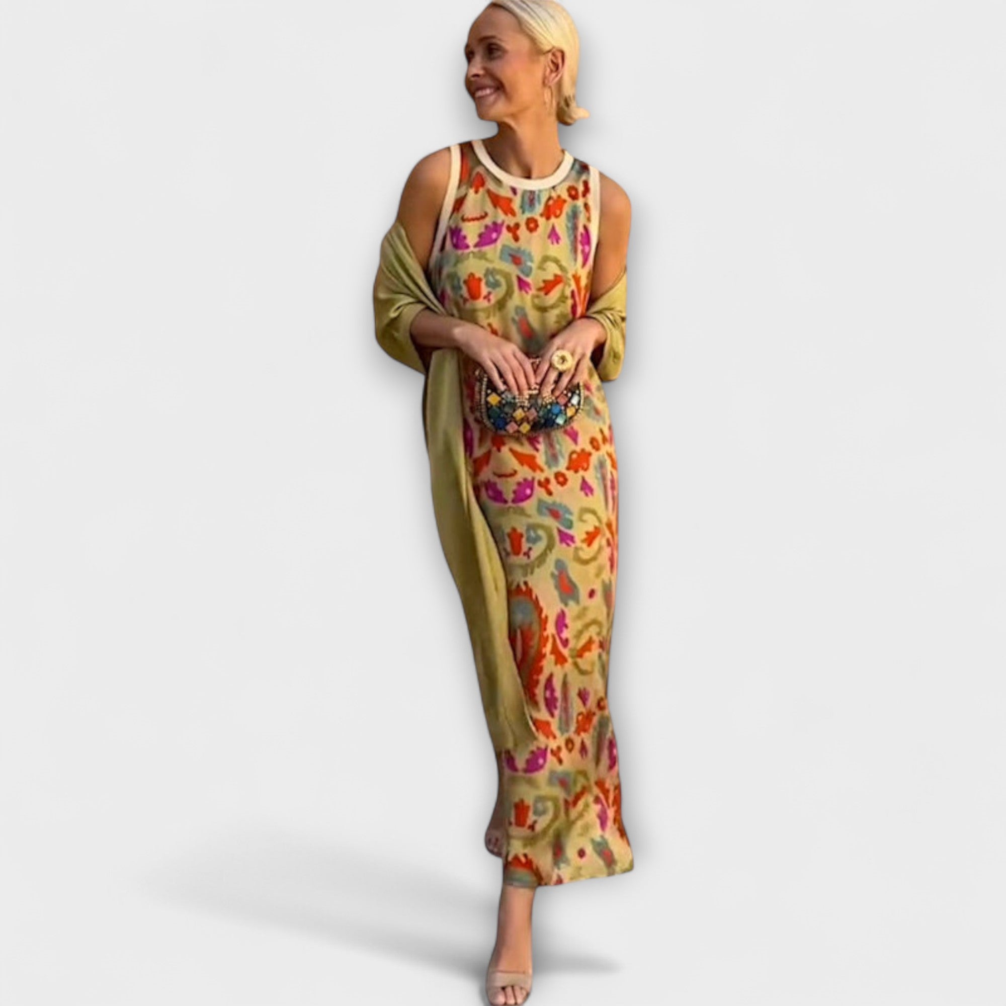 Elveria – Maxi Kjole med Matchende Cardigan