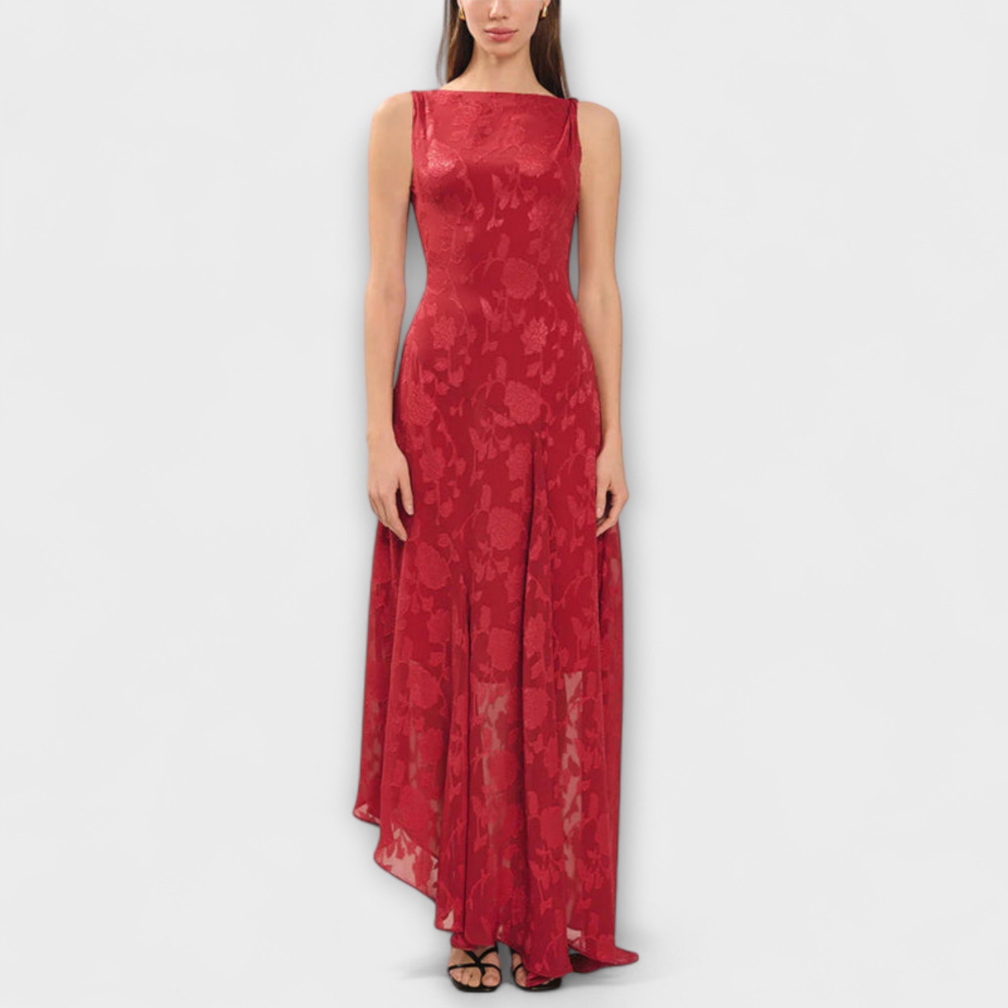 Opal - Elegant Ryggefri Snøring Jacquard Maxi Kjole