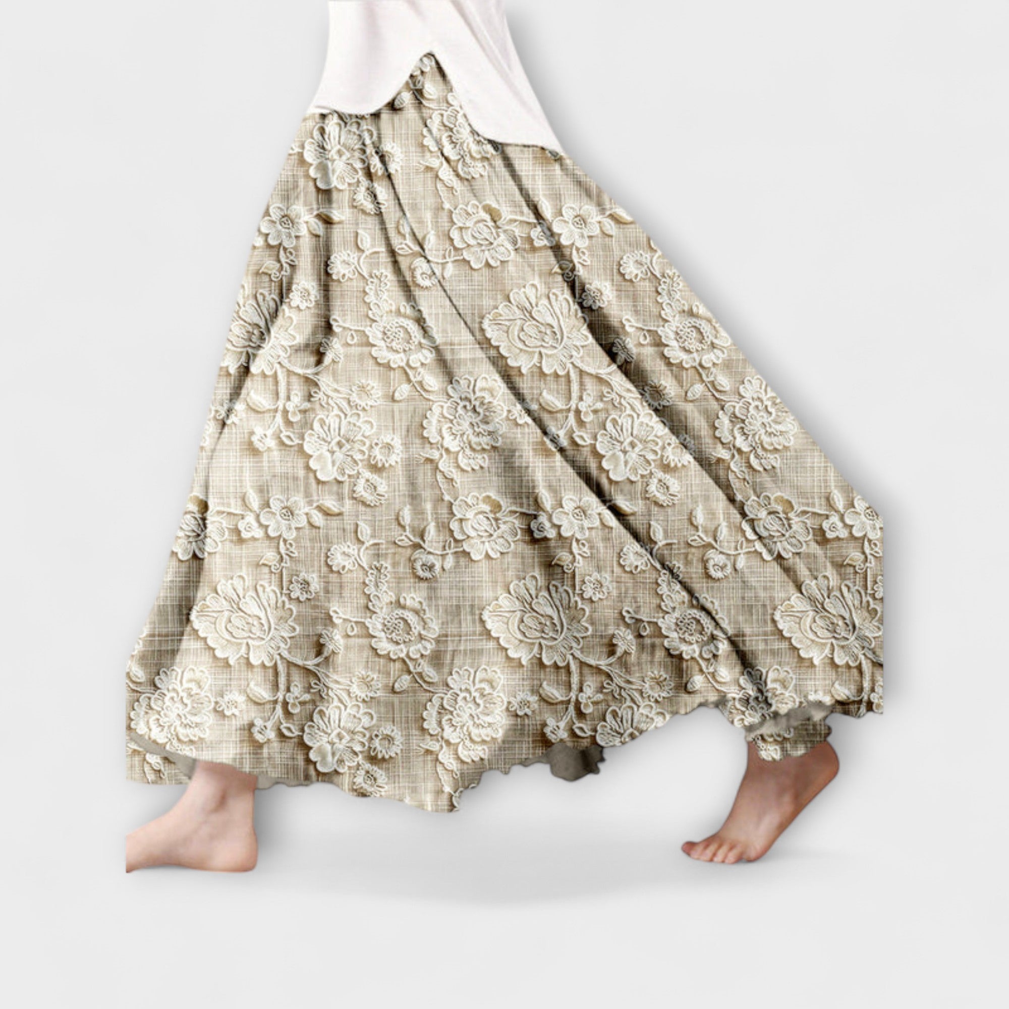 Ava - Skjørt med Blomster- og Blonde-Mønster