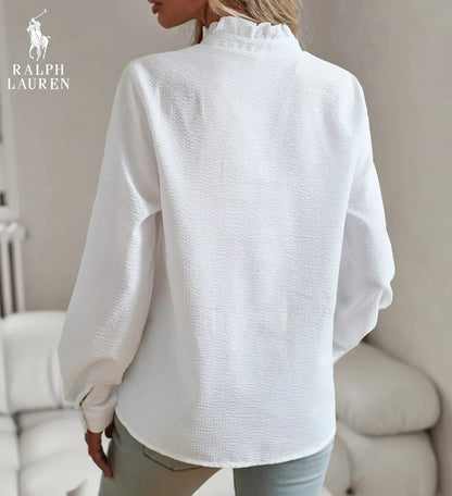 R. Ꮮаᴜгеn Ruffled Button-Up Shirt – Myk Teksturert Passform