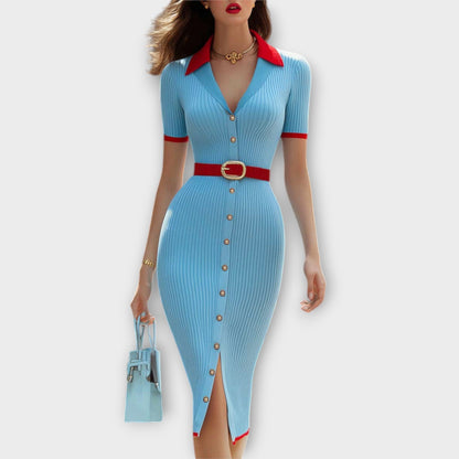 Sina - Chic Baby Blue Ribbet Strikket Blyantskjørt