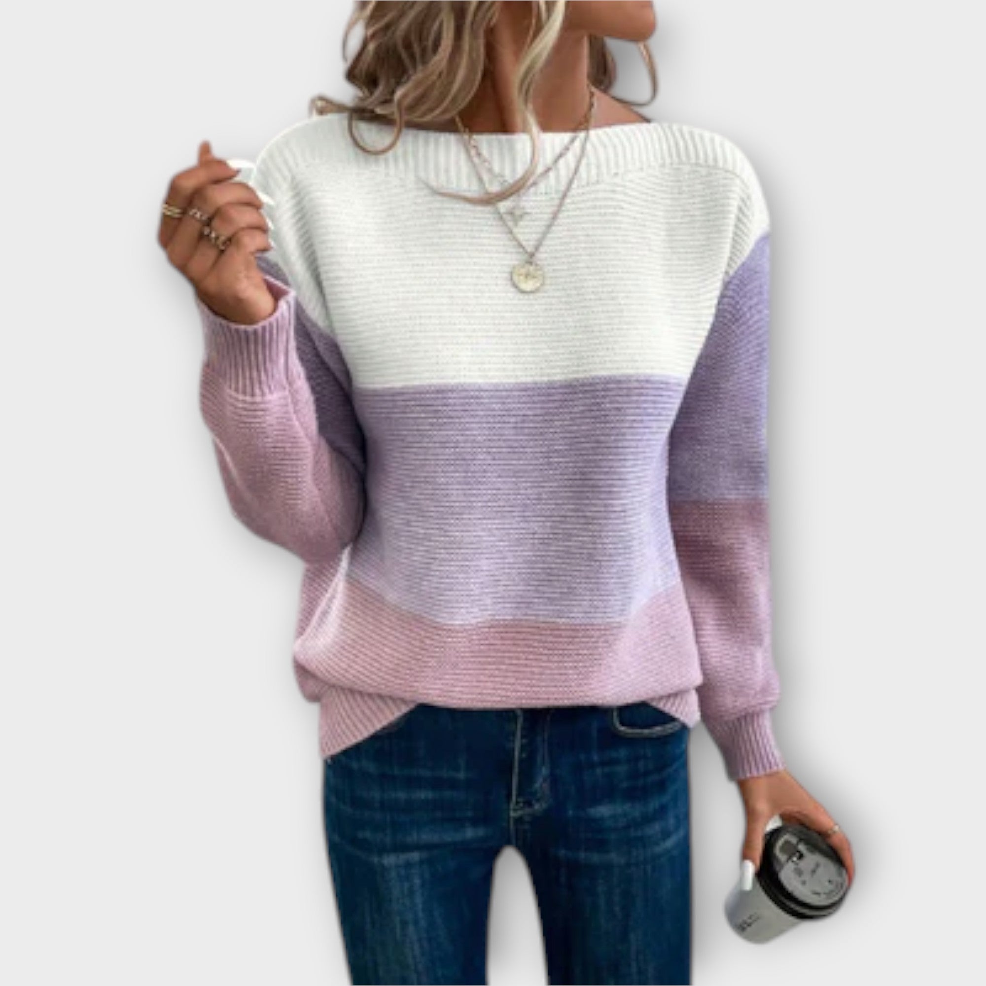 Clara - Elegant Tre-Farget Patchwork Genser