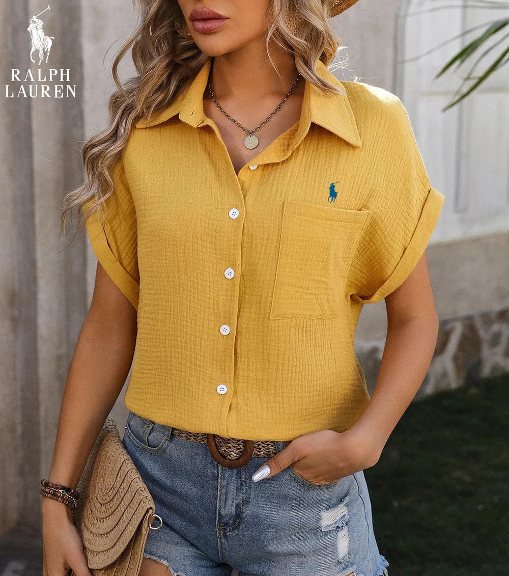 R. Ꮮаᴜгеn Kortermet Pocket Skjorte – Lett Passform