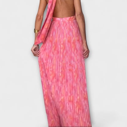 Seraphina - Chic Halterneck V-Hals Plisserte Maxikjole