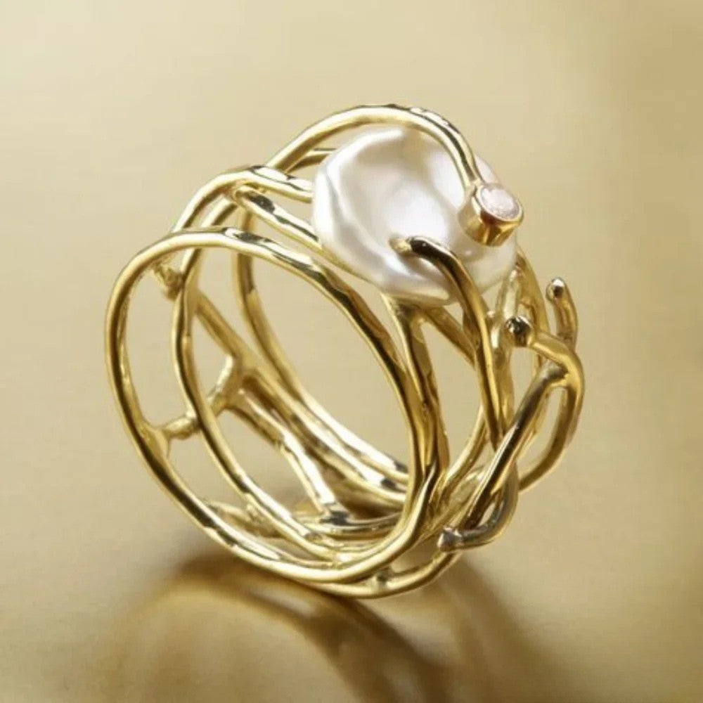 Antikk Tynn Ring med Perle