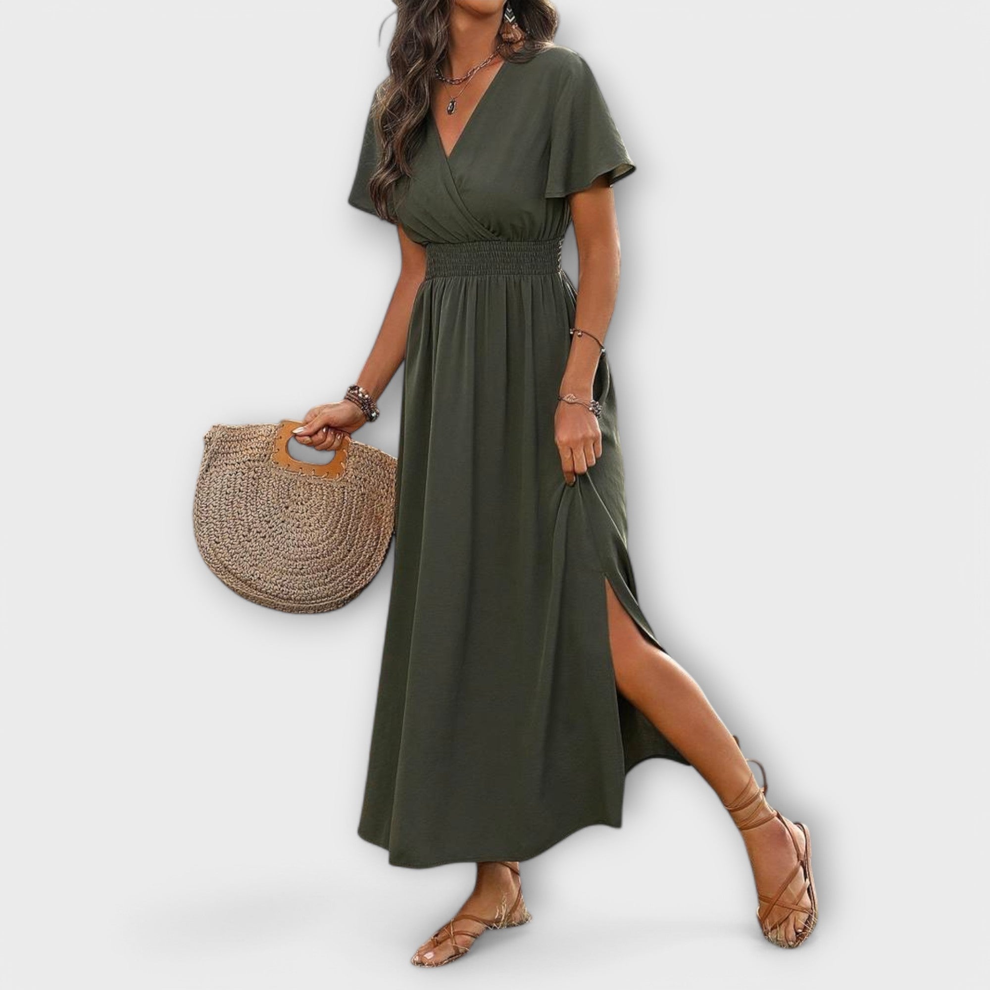 Heather - Elegant Boho Kjole med V-hals og Lange Ermer