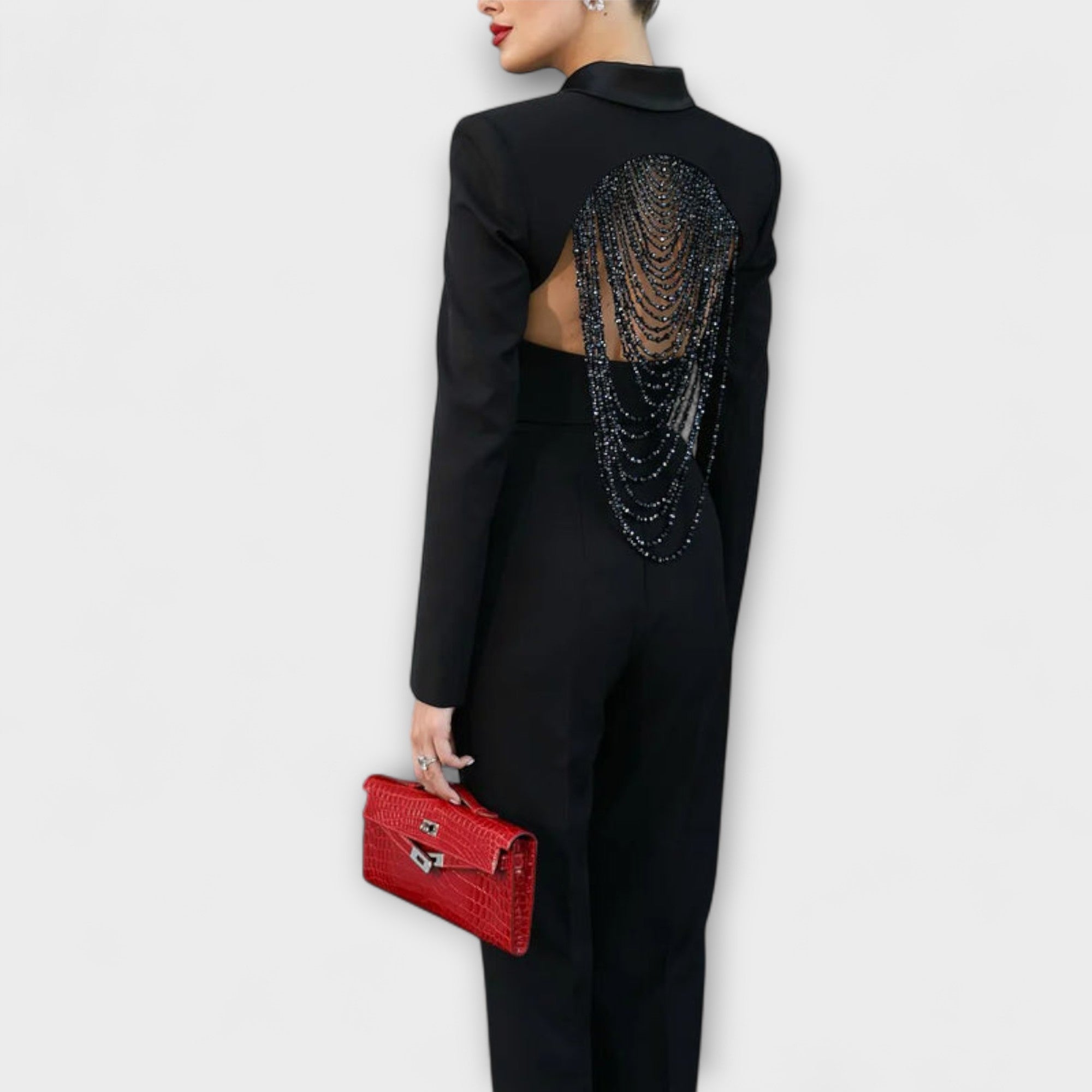 Noa - Svart Perle-Detaljert Ryggløs Kort Blazer Sett