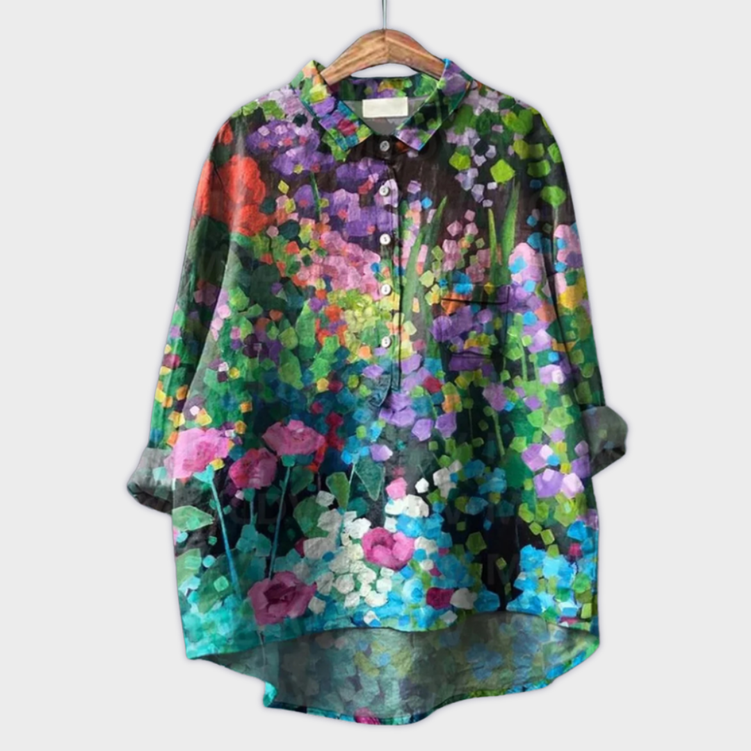 Magdalena - Håndlaget Bluse for Kvinner med Blomsterdesign