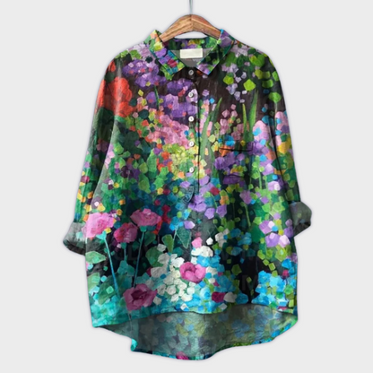 Magdalena - Håndlaget Bluse for Kvinner med Blomsterdesign