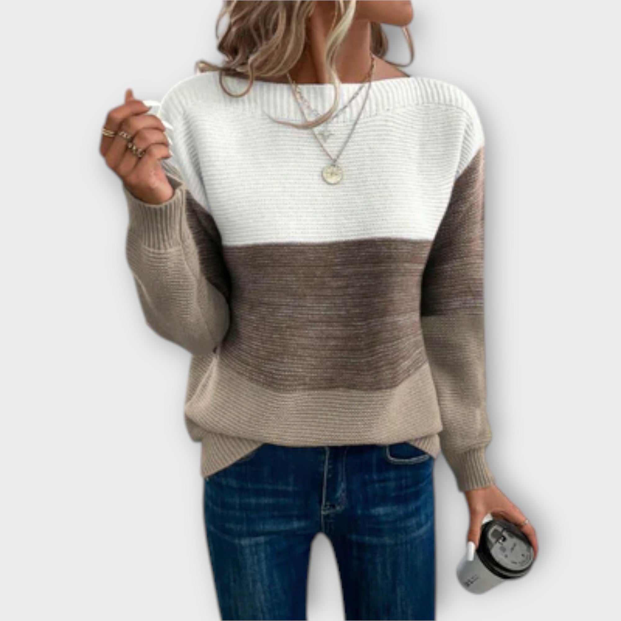 Clara - Elegant Tre-Farget Patchwork Genser