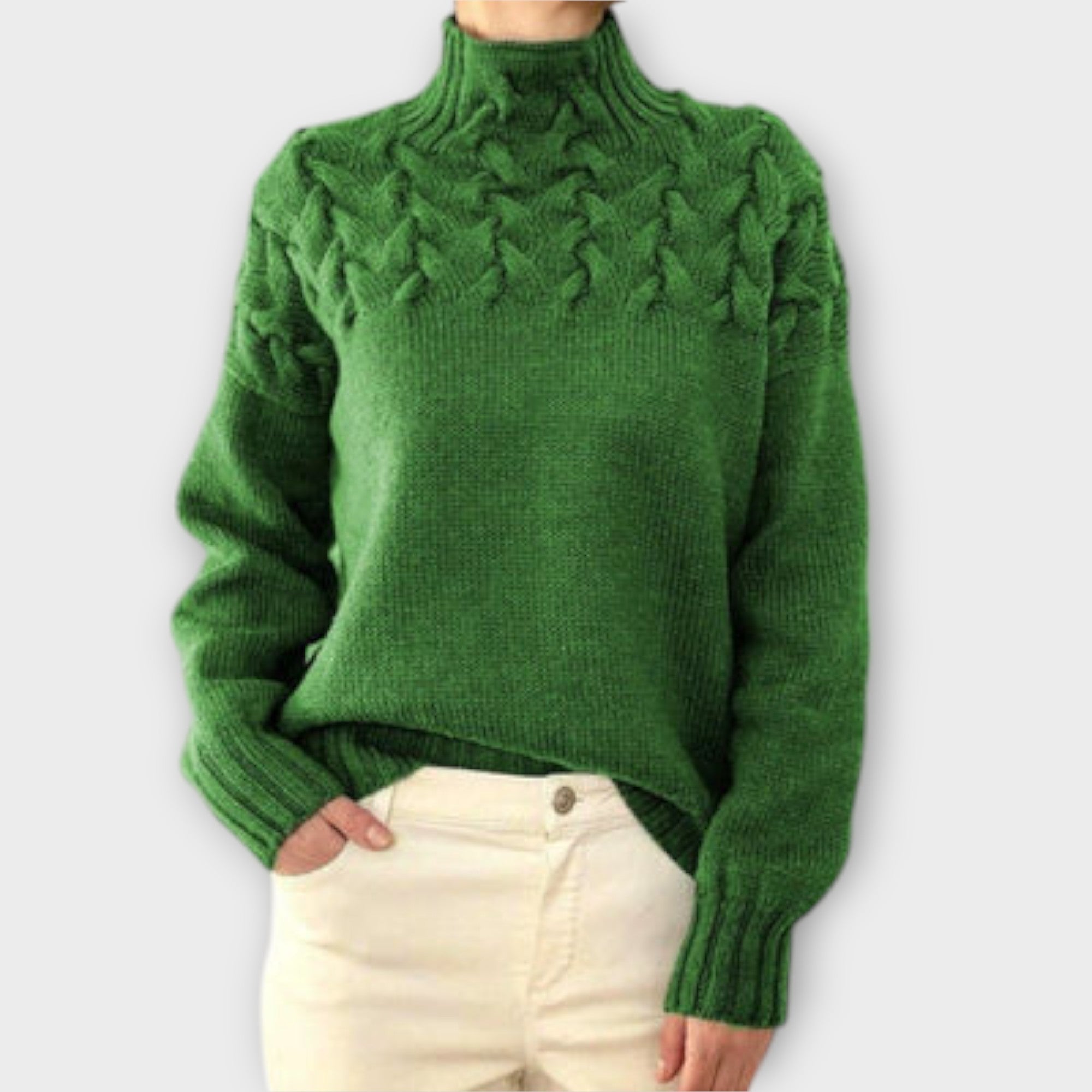 Eva - Damegenser med Kabelstrikk Detalj