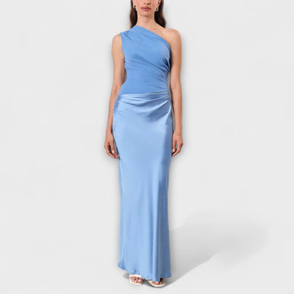 Elegant En-Skulder Plisserte Maxi Kjole
