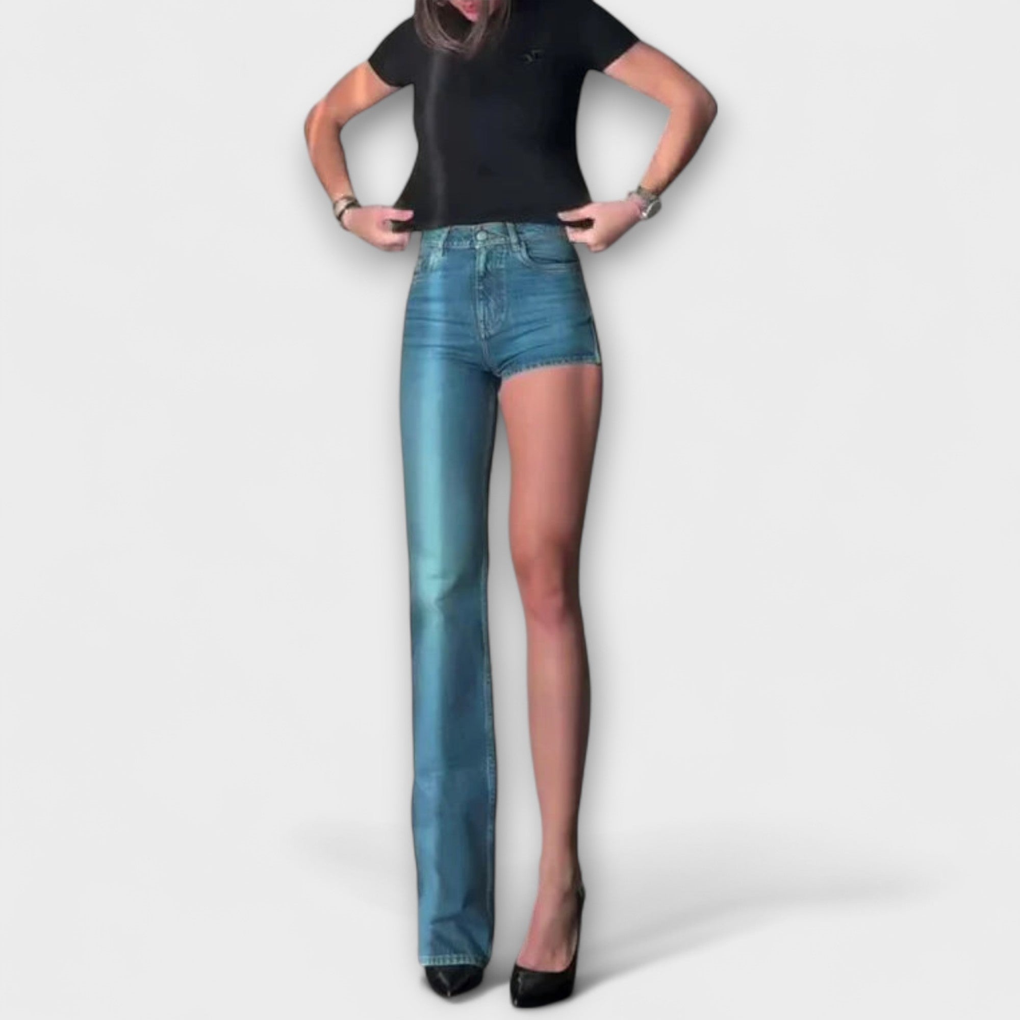 Astra - Trendy asymmetrisk denimshorts med én skulderstropp