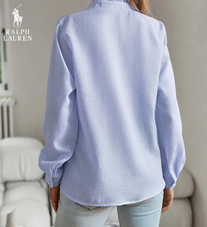 R. Ꮮаᴜгеn Ruffled Button-Up Shirt – Myk Teksturert Passform