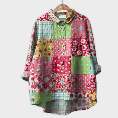 Magdalena - Håndlaget Bluse for Kvinner med Blomsterdesign