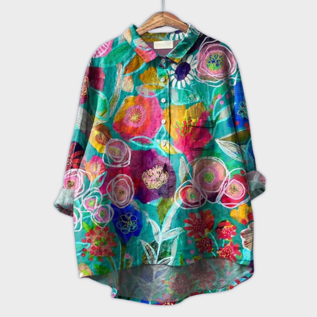 Magdalena - Håndlaget Bluse for Kvinner med Blomsterdesign