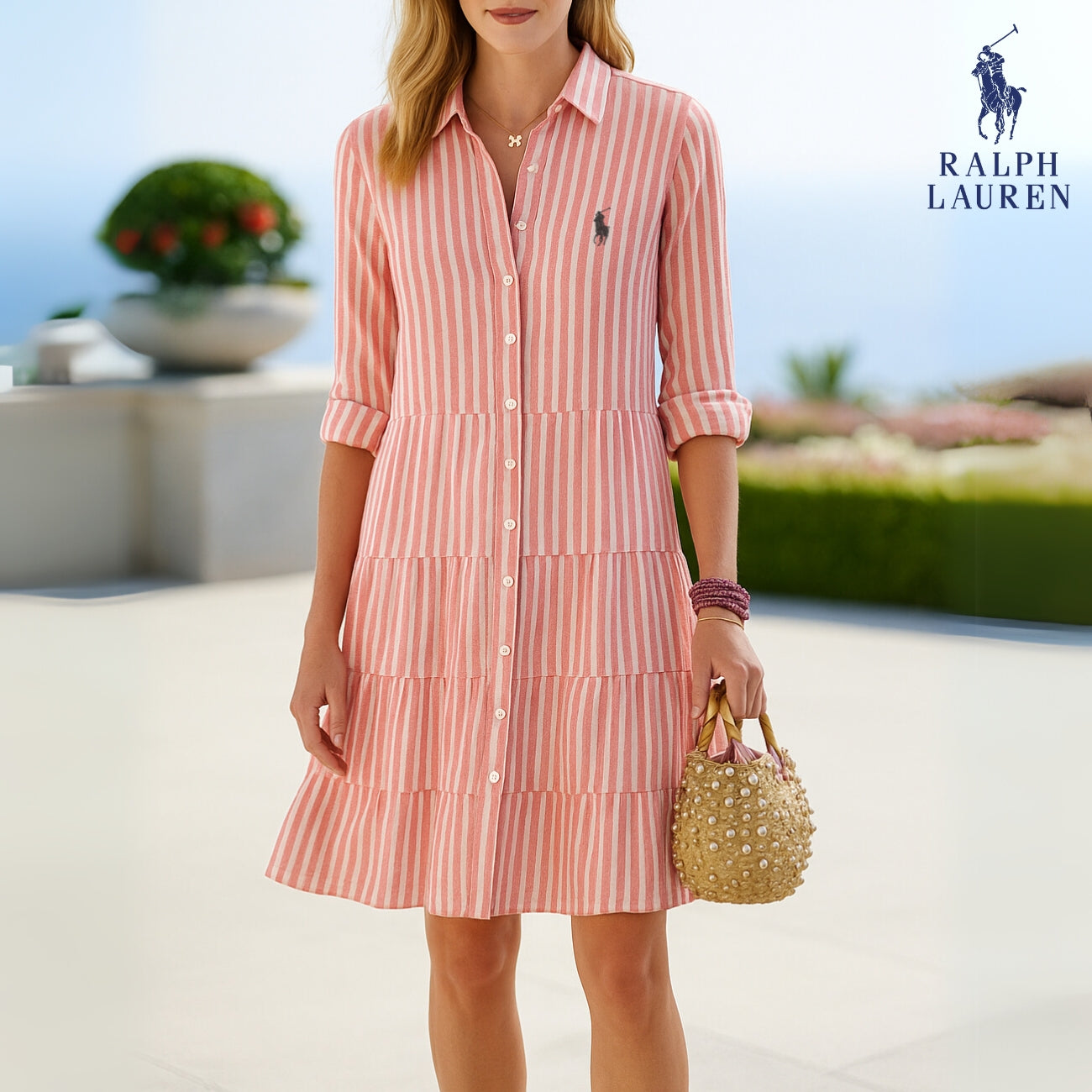Stripet Skjorte Kjole av Ꮢalph Ꮮаᴜгеn + Komplementær Ꮢalph Ꮮаᴜгеn Solhatt – Uanstrengt Sommer Eleganse